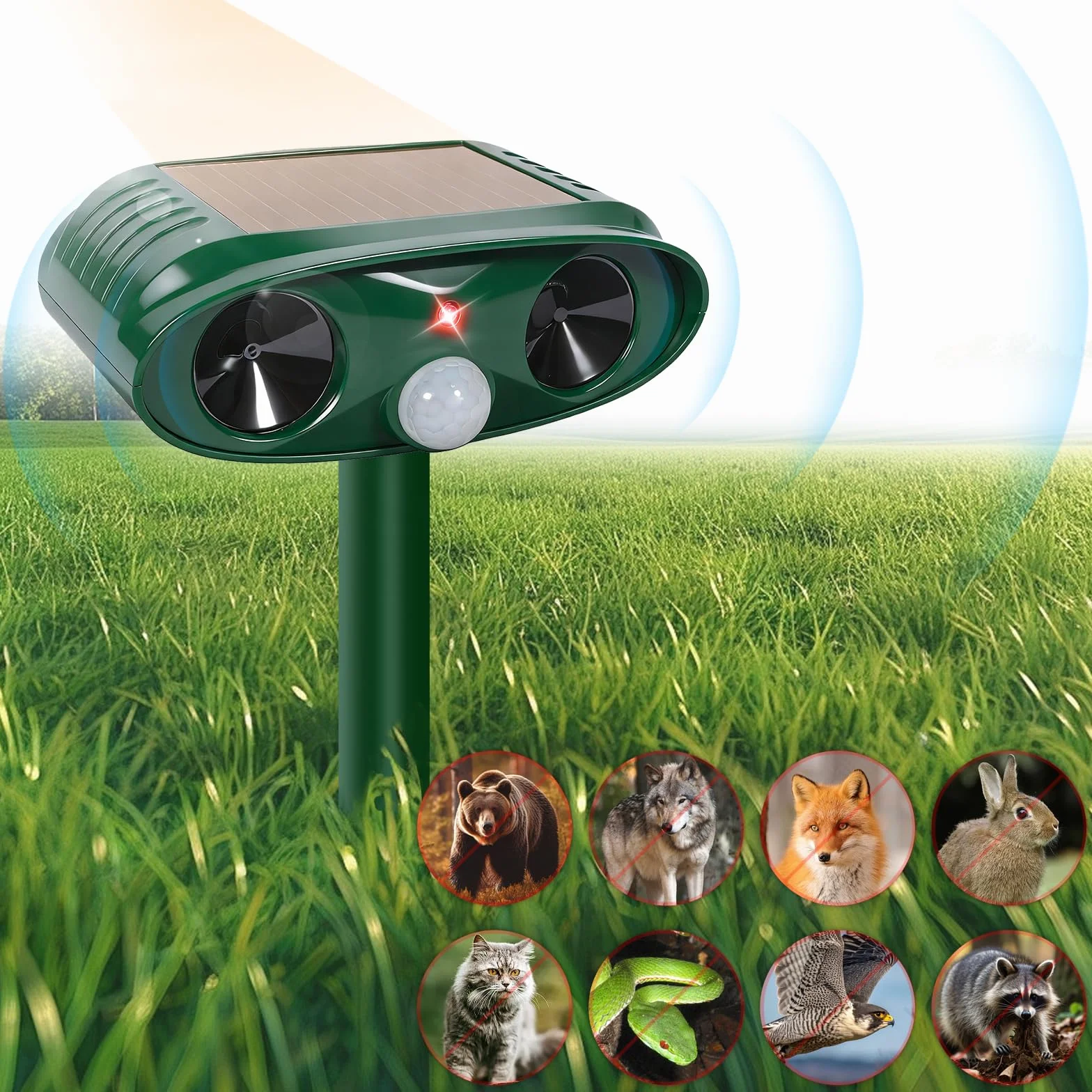 Répulsif Chat Ultrason 3 Modes Solaire USB IP54 Étanche Exterieur pour Chats Chiens