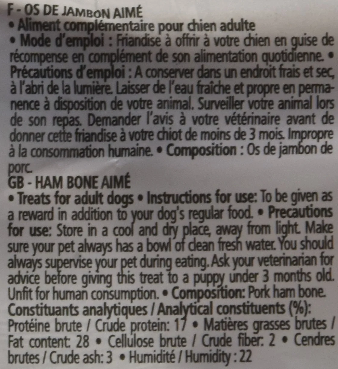 Aimé Os à Mâcher au Jambon pour Chien 100% Naturel Friandise Récompense
