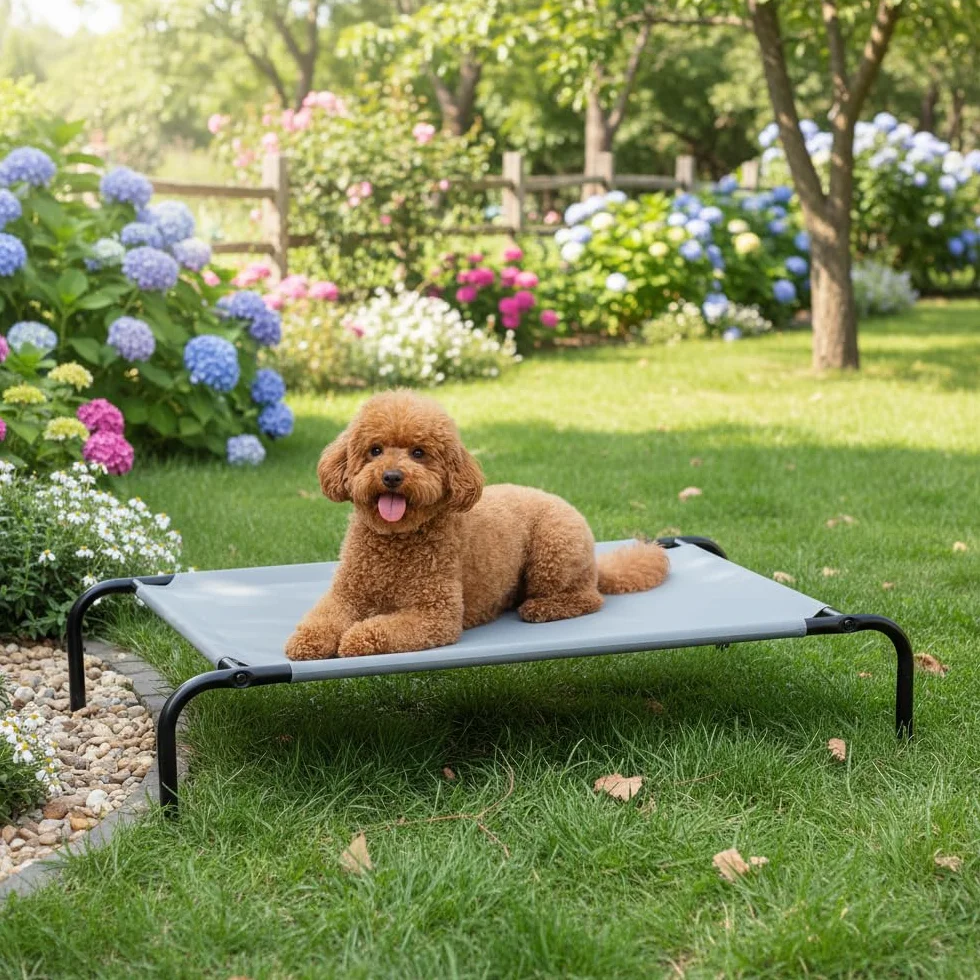 Amazon Basics Lit surélevé rafraîchissant chien Taille M Gris Textile 110x65x19 cm