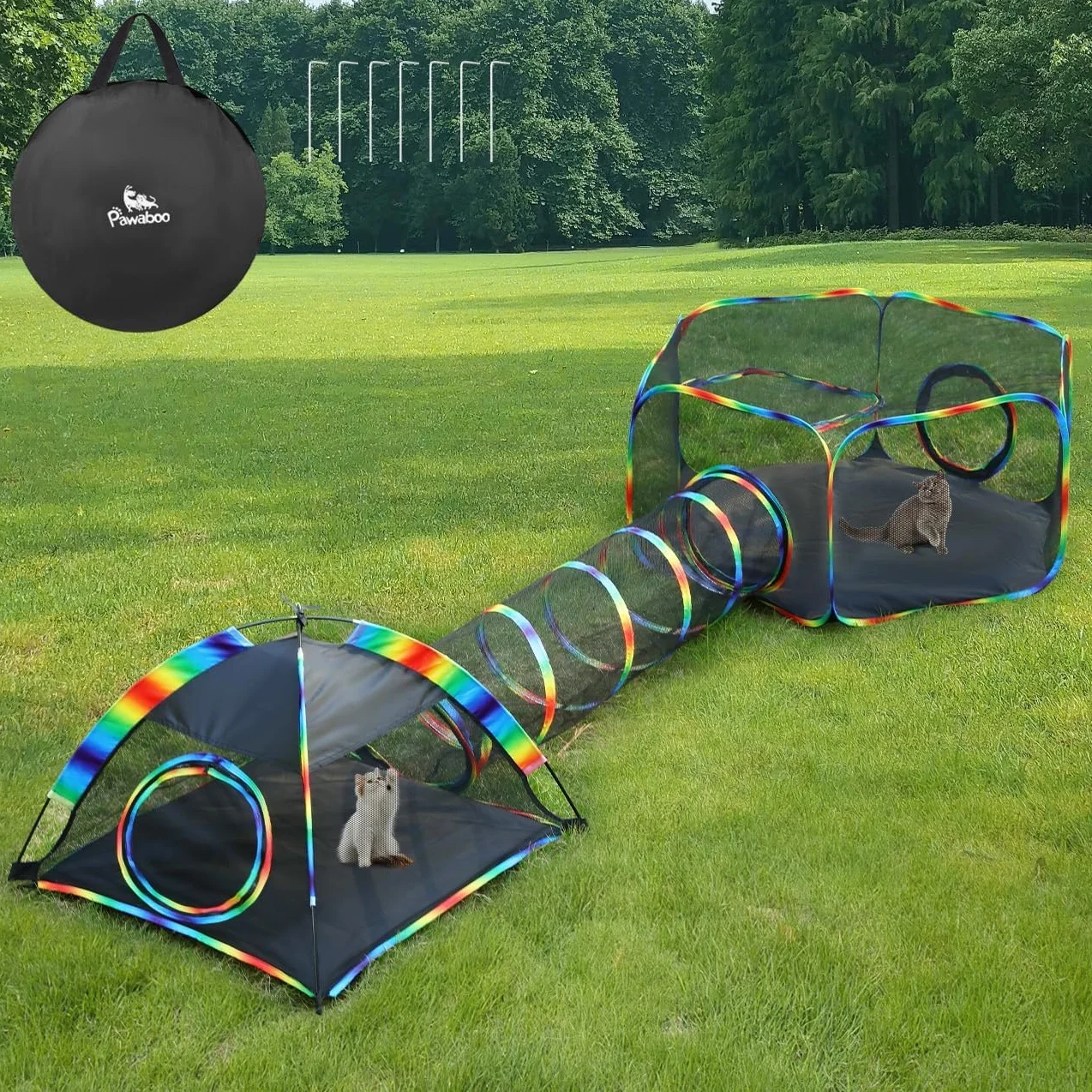 Enclos d'extérieur pour Chats, Patio Portable en Maille, Tunnel