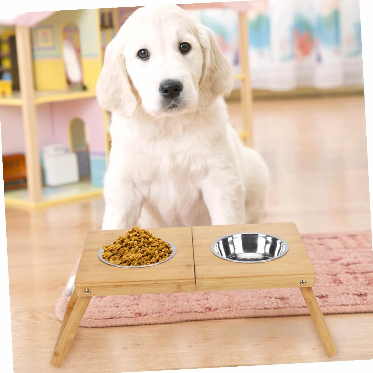 ibasenice Mangeoire pour Animaux Pliable Acier Inoxydable Support pour Deux Gamelles pour Chiens Et Chats Gamelle pour Nourriture Et Eau