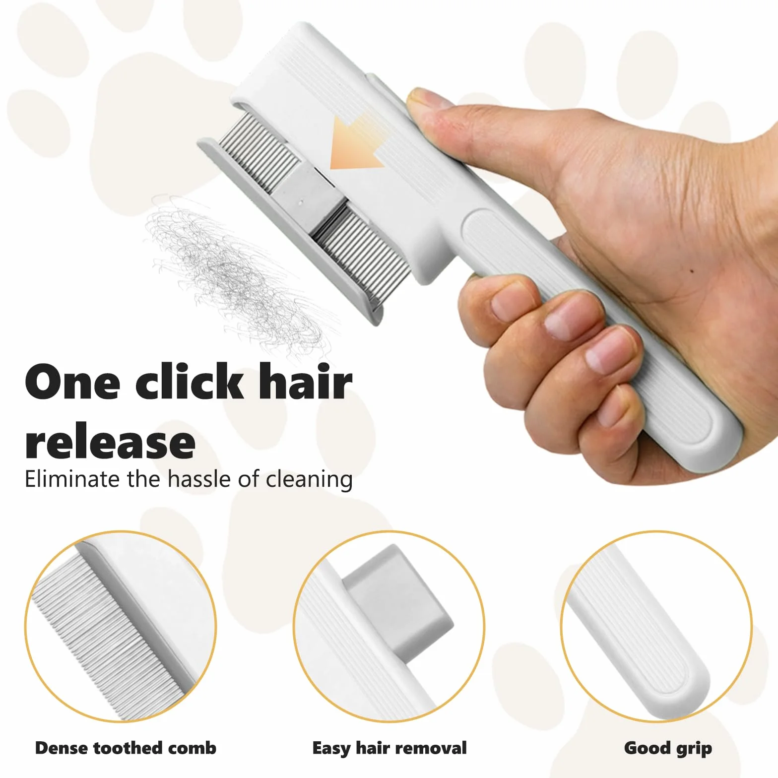 Peigne Anti-puces Autonettoyant pour Chats avec Bouton de Libération, Brosse de Toilettage Blanc