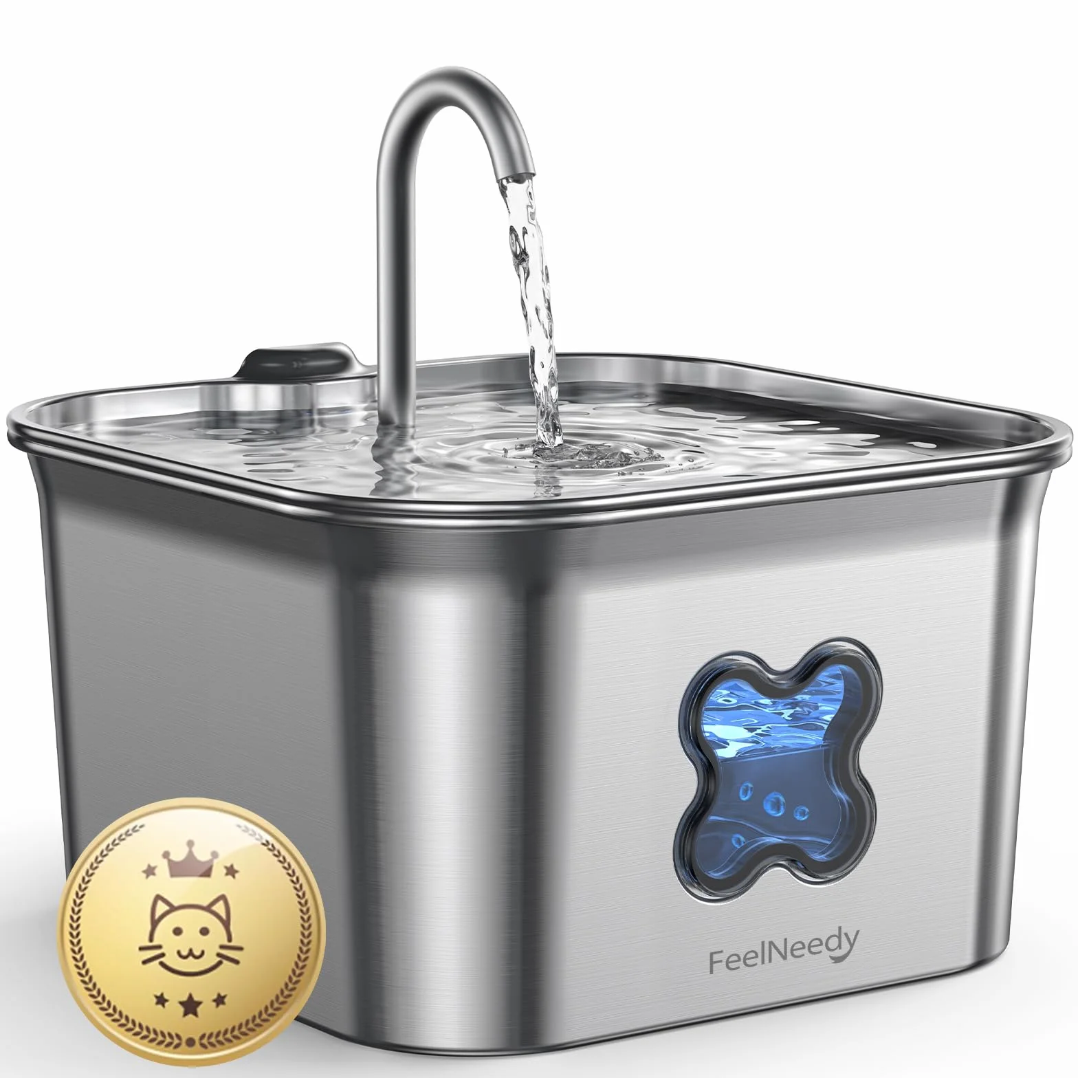 Fontaine à Eau pour Chat INOX 2,8L avec Système de Quadruple Filtration Silencieux
