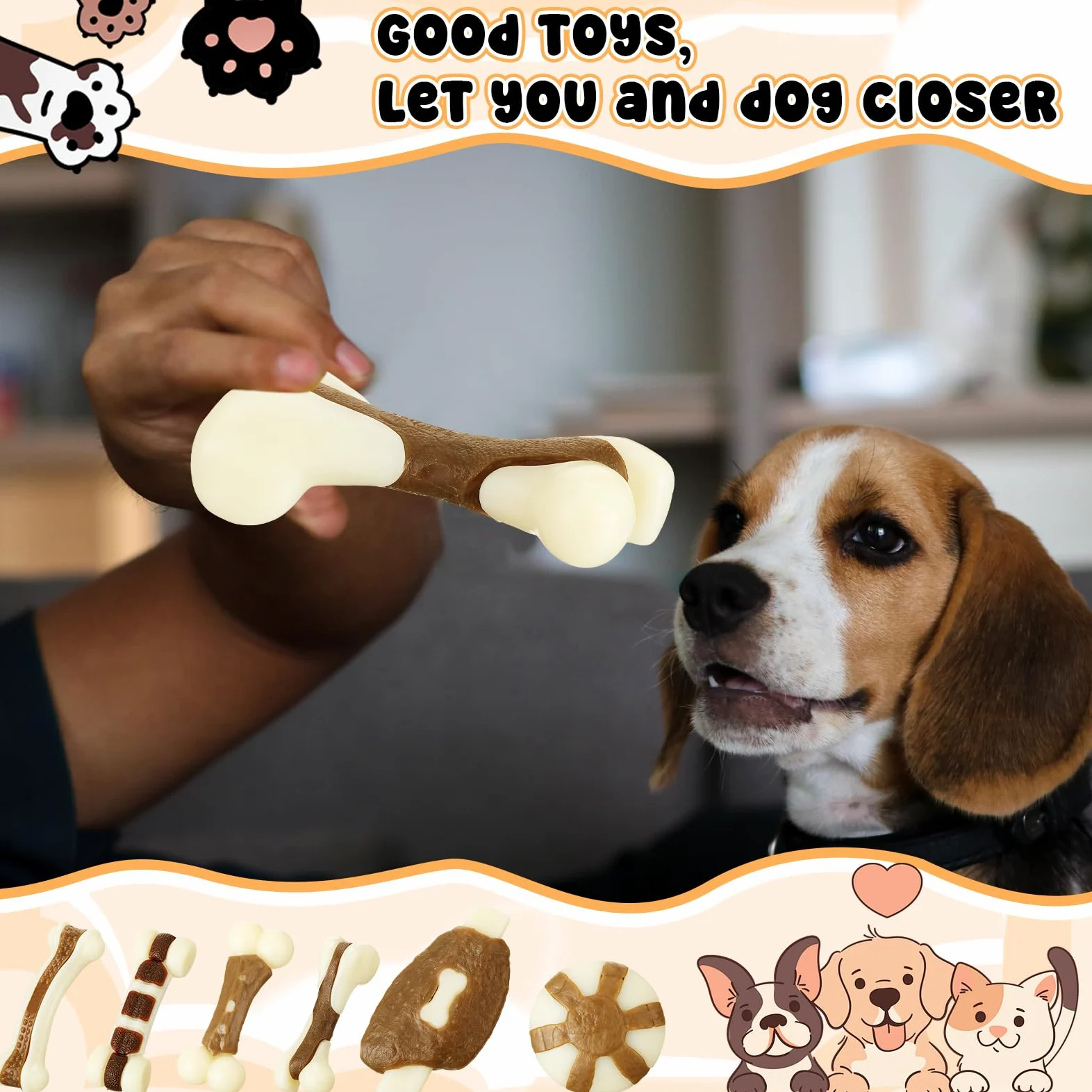 Libima Lot de 6 jouets à mâcher pour mâcheurs agressifs, véritable saveur de bœuf pour chien, jouets à mâcher en nylon durable pour chiots de petite race