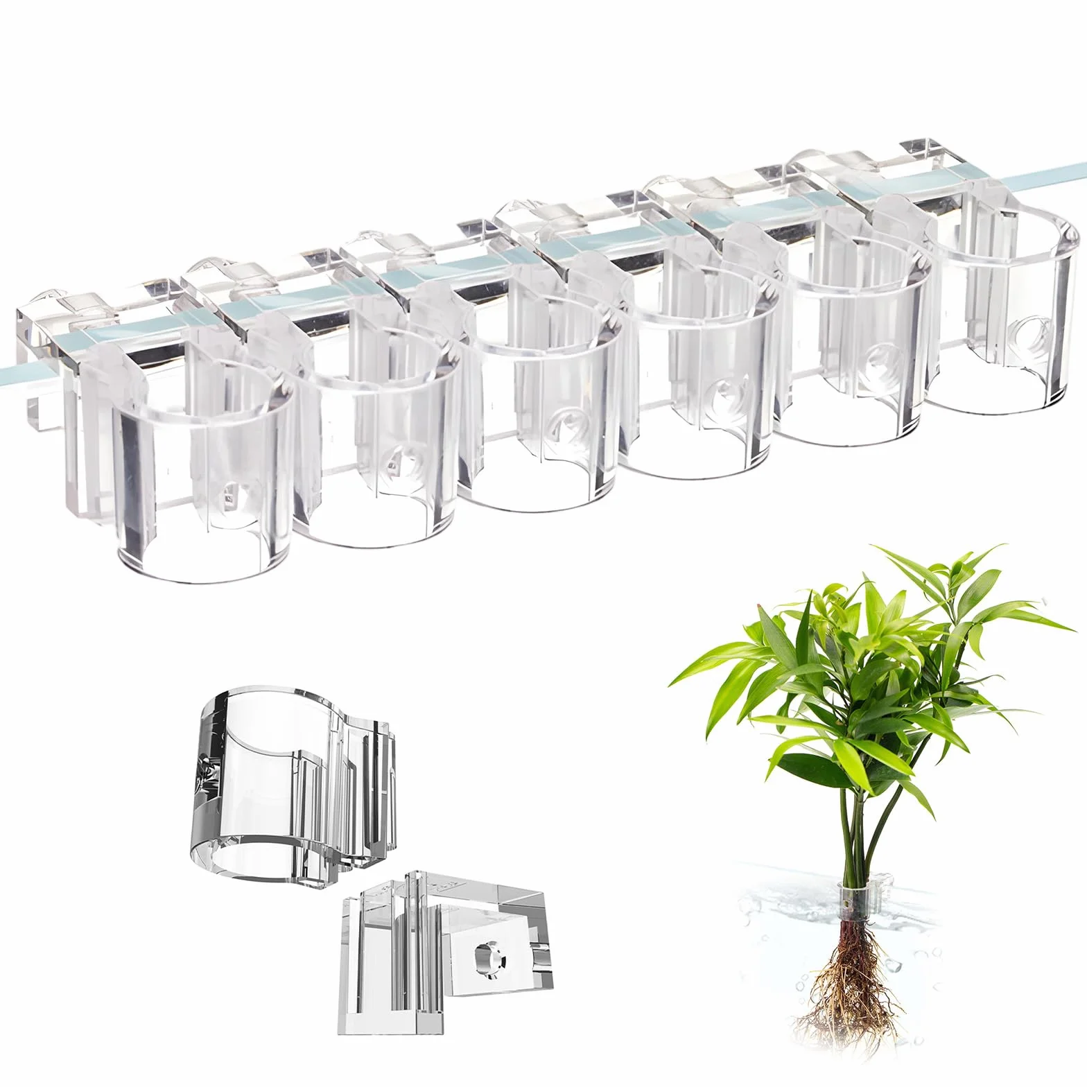 Lot de 6 supports de plantes d'aquarium transparents réutilisables à suspendre pour verre 0,7-1,5 cm