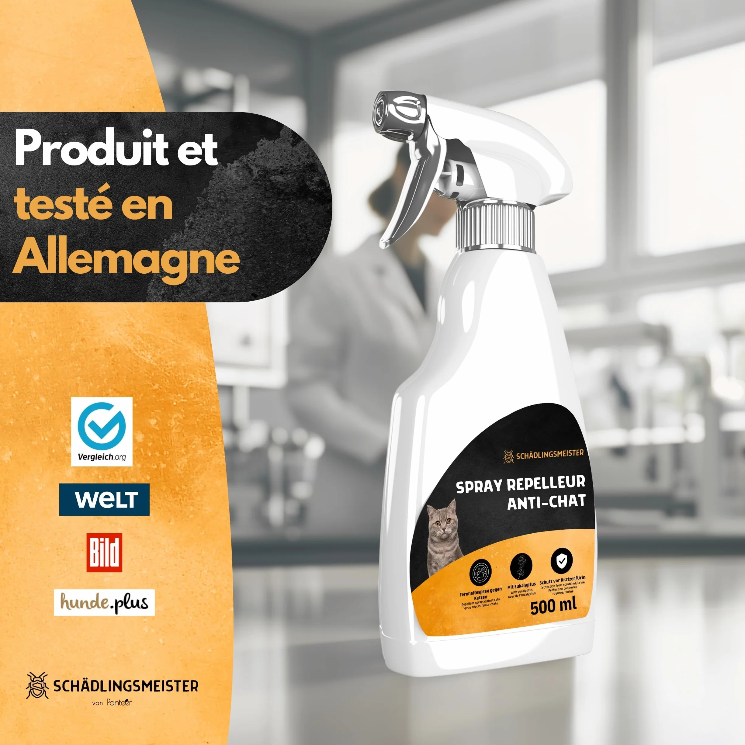 Panteer Spray répulsif pour chats 500ml - Protection longue durée contre urine - Eucalyptus