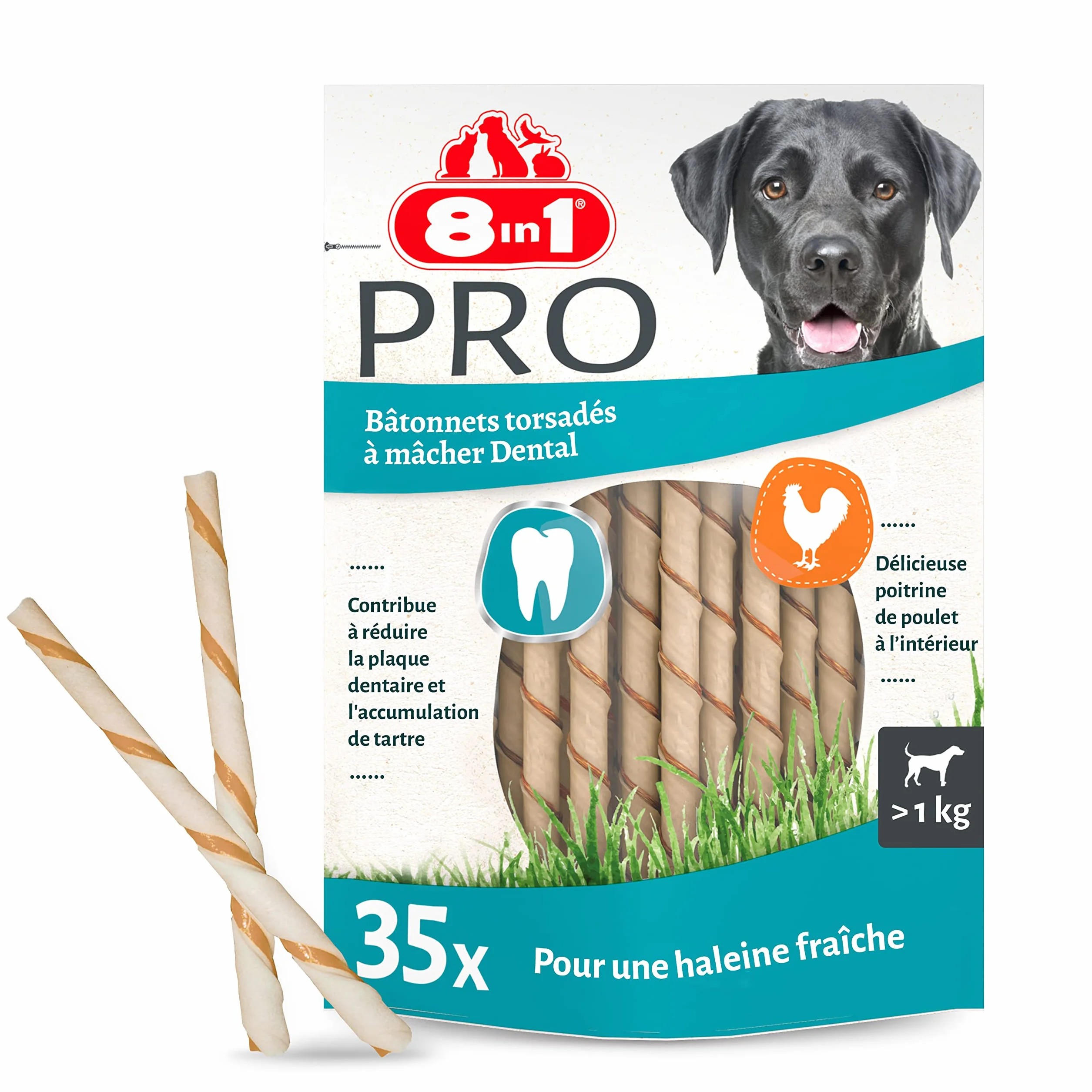8in1 Delights Bâtonnets dentelés torsadés pour chien 35 pièces