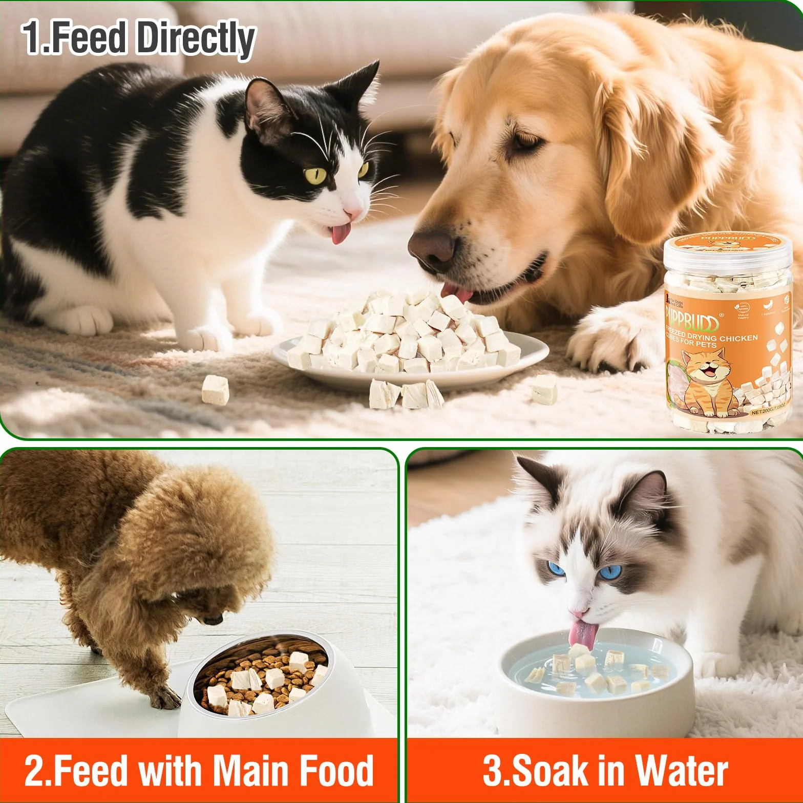 Friandises Lyophilisées pour Chat Poulet 200g Snacks pour Chiens Chats Intérieur