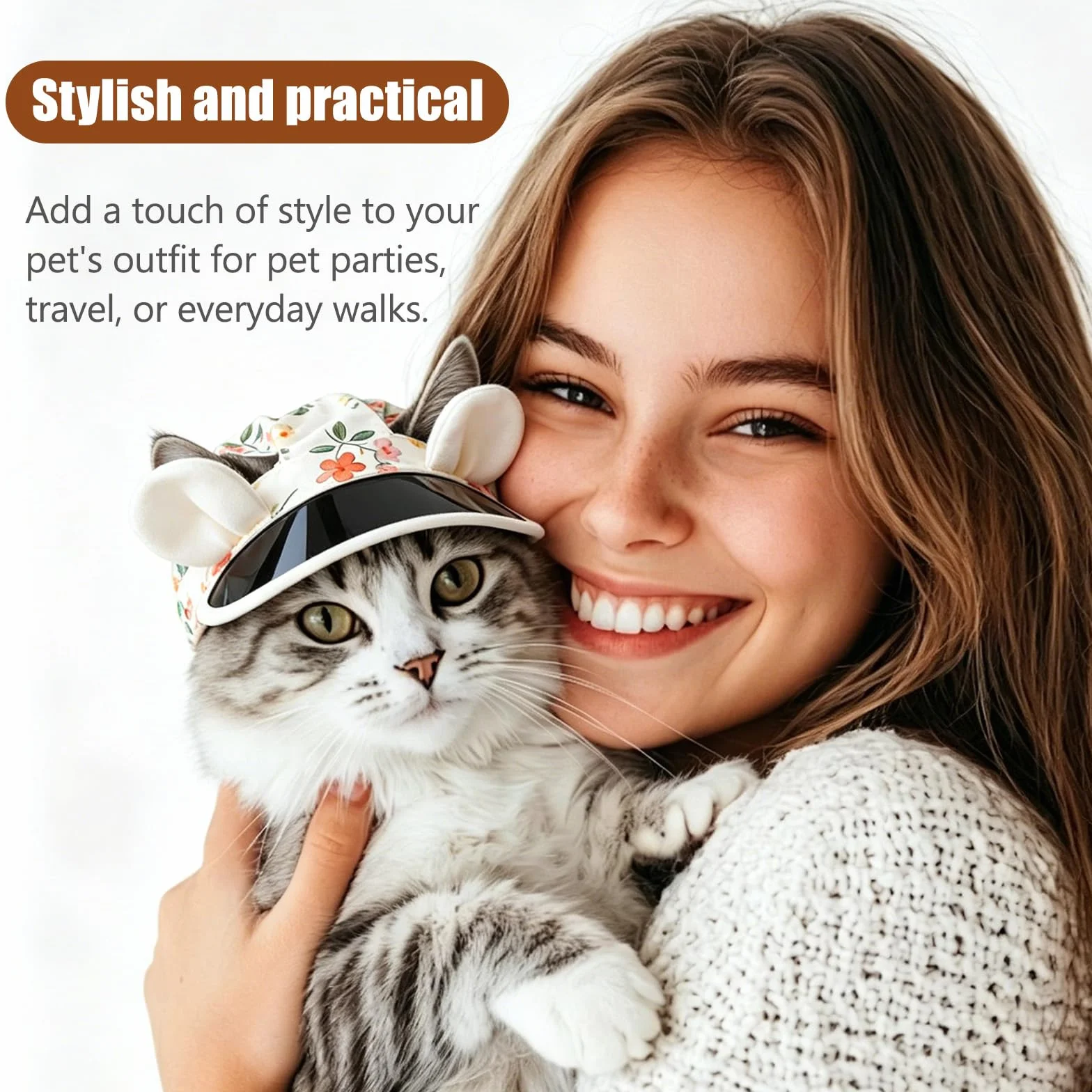 Casquette Chien de Protection Solaire, Chapeau pour Chat Réglable avec Trous d'oreilles, Chapeau de Sport Chat de Compagnie Extérieur, Visière de Casquette Anti-UV Convient Chats et Chiots