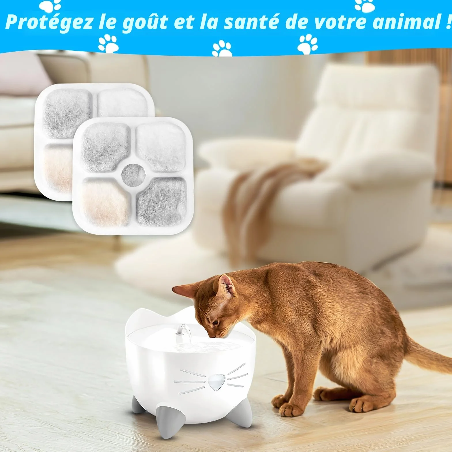 Filtre Fontaine Eau Chat 16 pcs Triple Système Filtration Résine Charbon Actif 2 Tuyaux Rechange