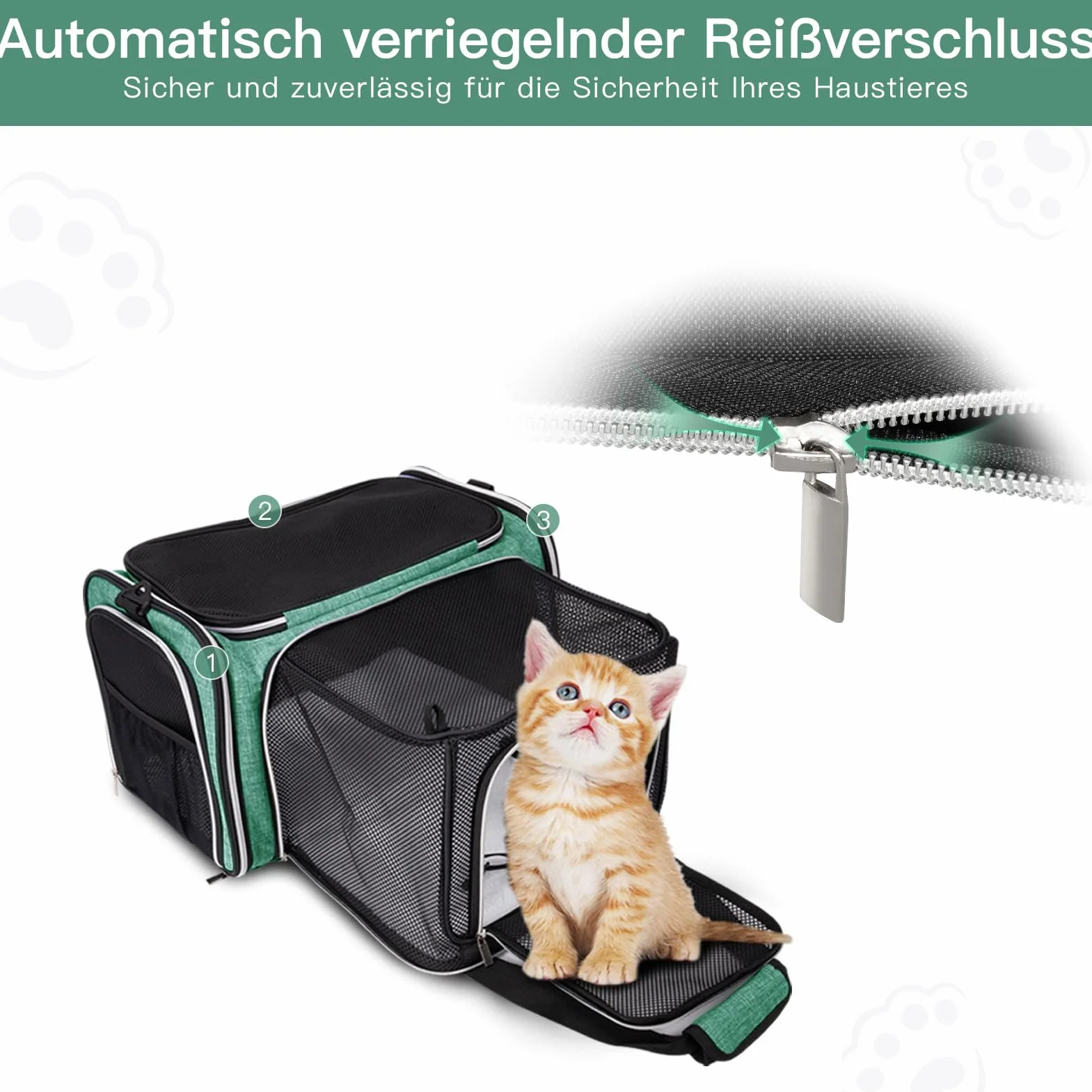 BAGLHER Sac de transport extensible pour chat étanche pliable 5 côtés portes ouvertes vert