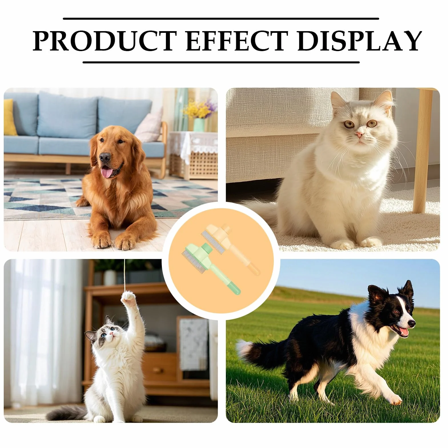 Peigne à dents en acier inoxydable pour chats et chiens, lot de 2, brosses autonettoyantes multi-usages