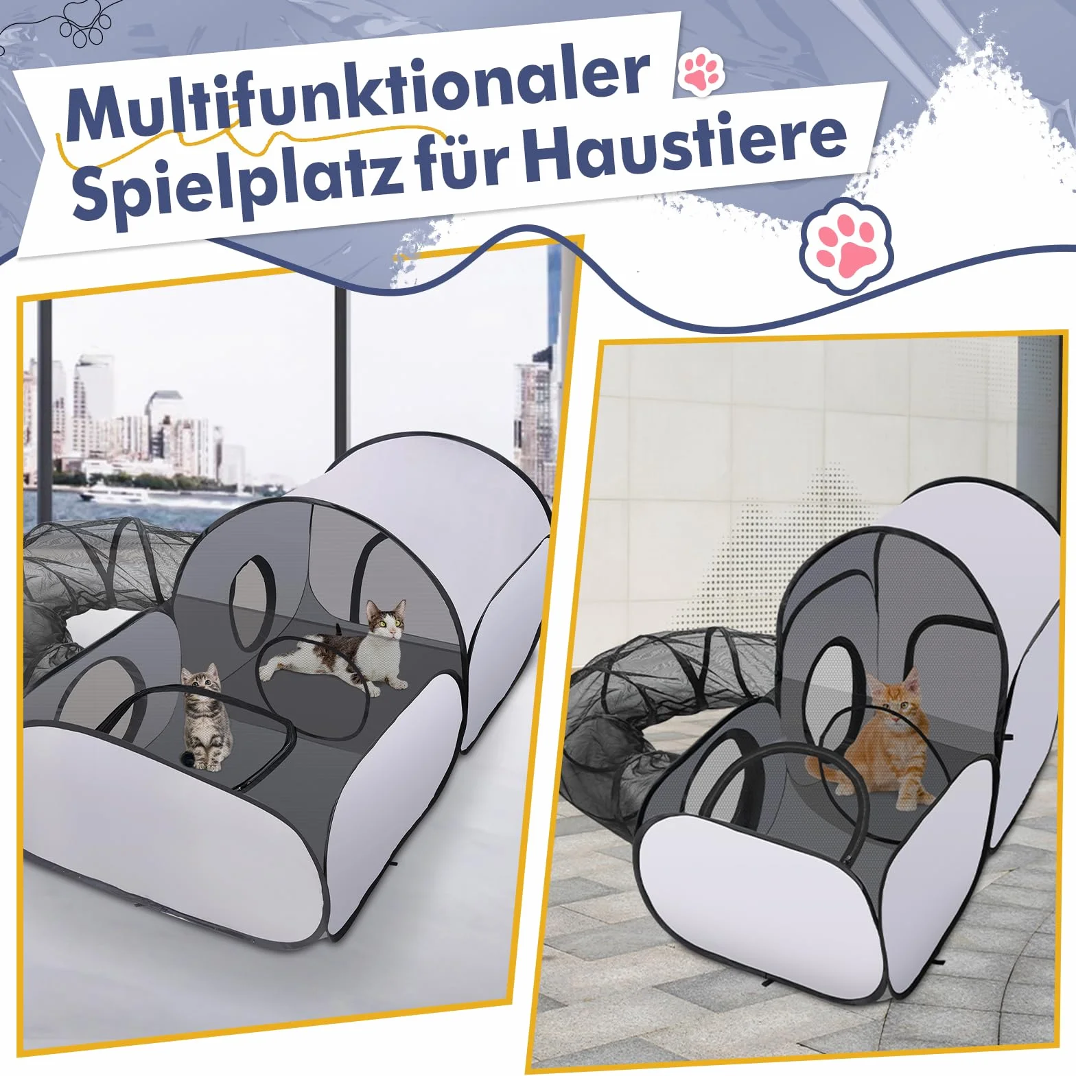 Parc pliable pour chat avec tunnel, maille respirante, tente portable pour petits animaux, intérieur et extérieur, enclos S