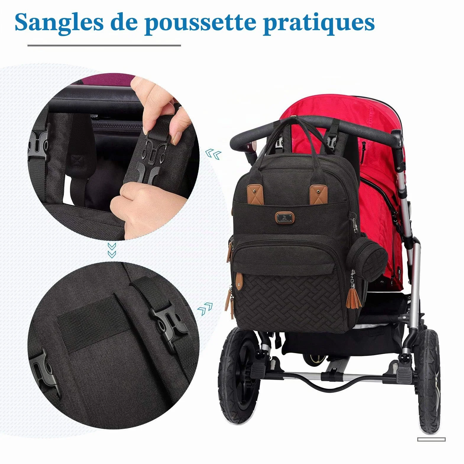 Sac à Langer Bebe Grande Capacité 18 Poches Polysteer Déperlant Tapis à Langer Porte Tétine Sangles Poussette