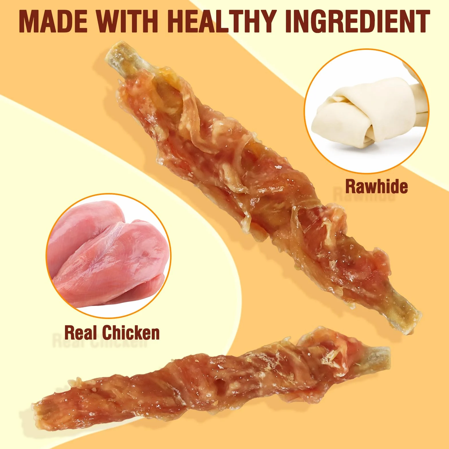 Bâtonnets Dentaires Chien Cuir de Bœuf Mâche du Poulet Enveloppé Friandise Longue Durée