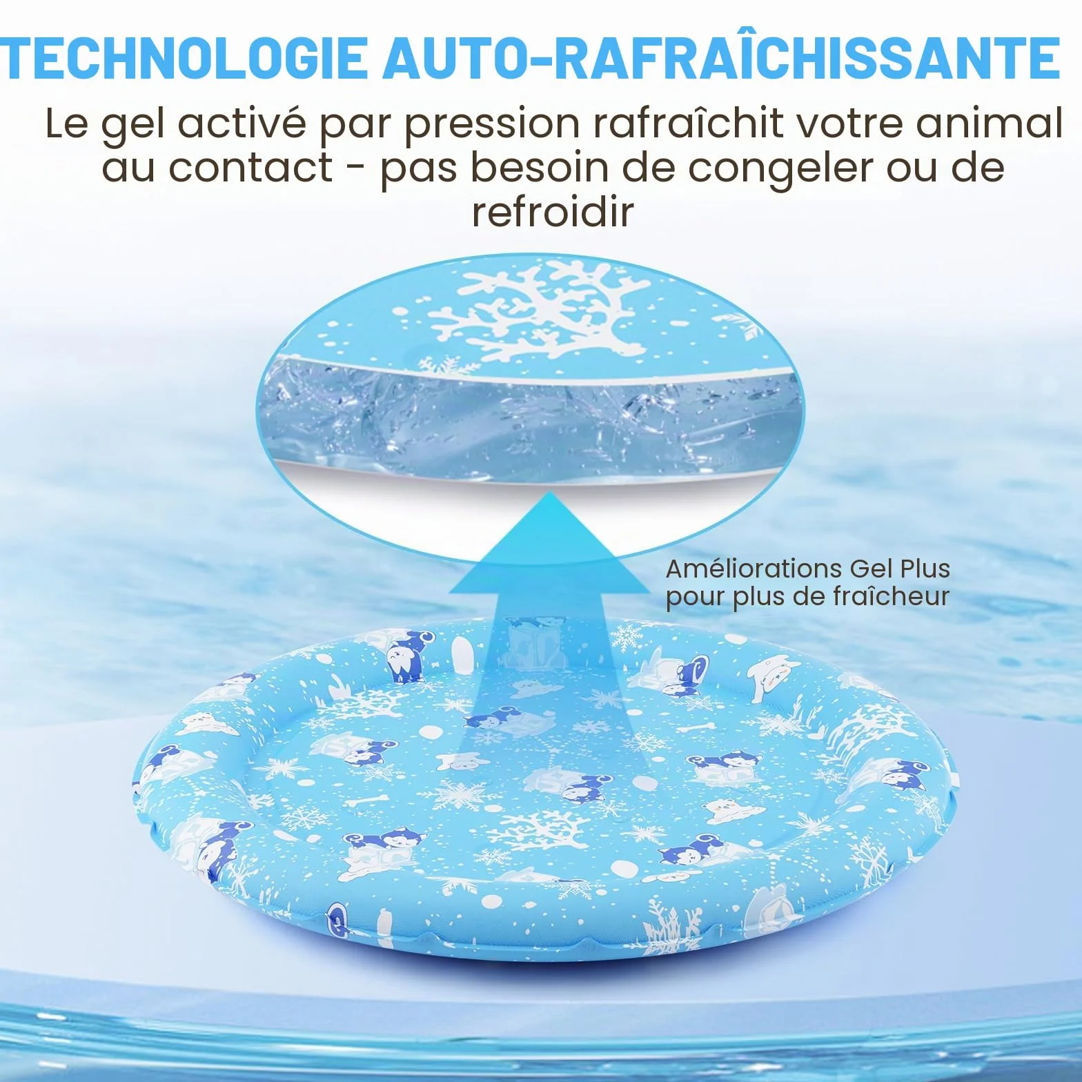 HAPPY HACHI Tapis Rafraîchissant Chien Chat Diamètre 55 cm Coussin Refroidissant Gel Auto-Rafraîchissant sans Électricité Été Maison Extérieur