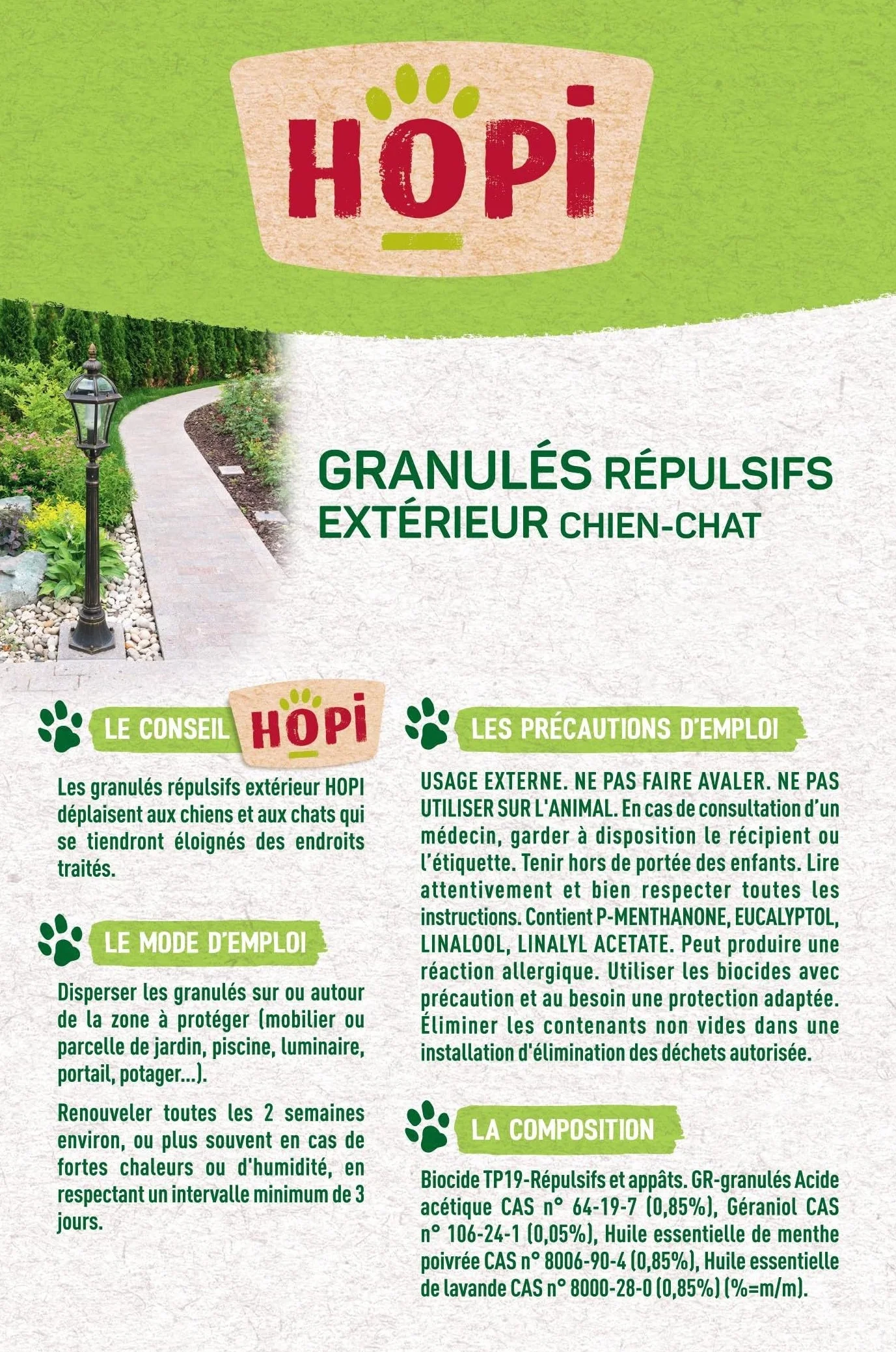 HOPI Repulsif Chat et Chien Exterieur 200 GR Extraits de Plantes et Huiles Essentielles Fabrique en France