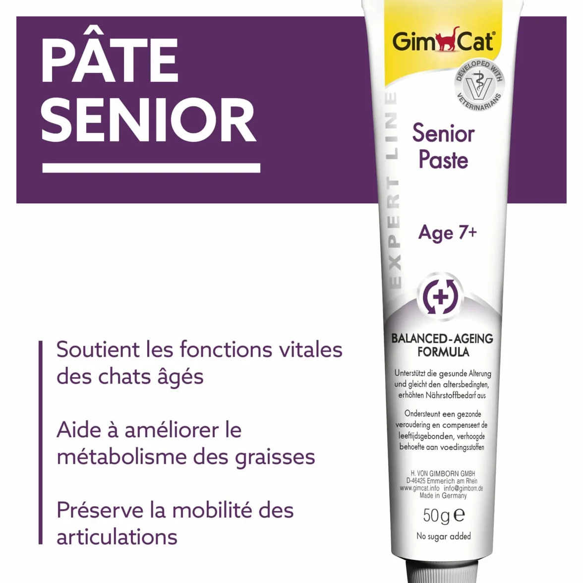GimCat EXPERT LINE Pâte Senior Snack fonctionnel chats 7 ans 1 tube 50 g