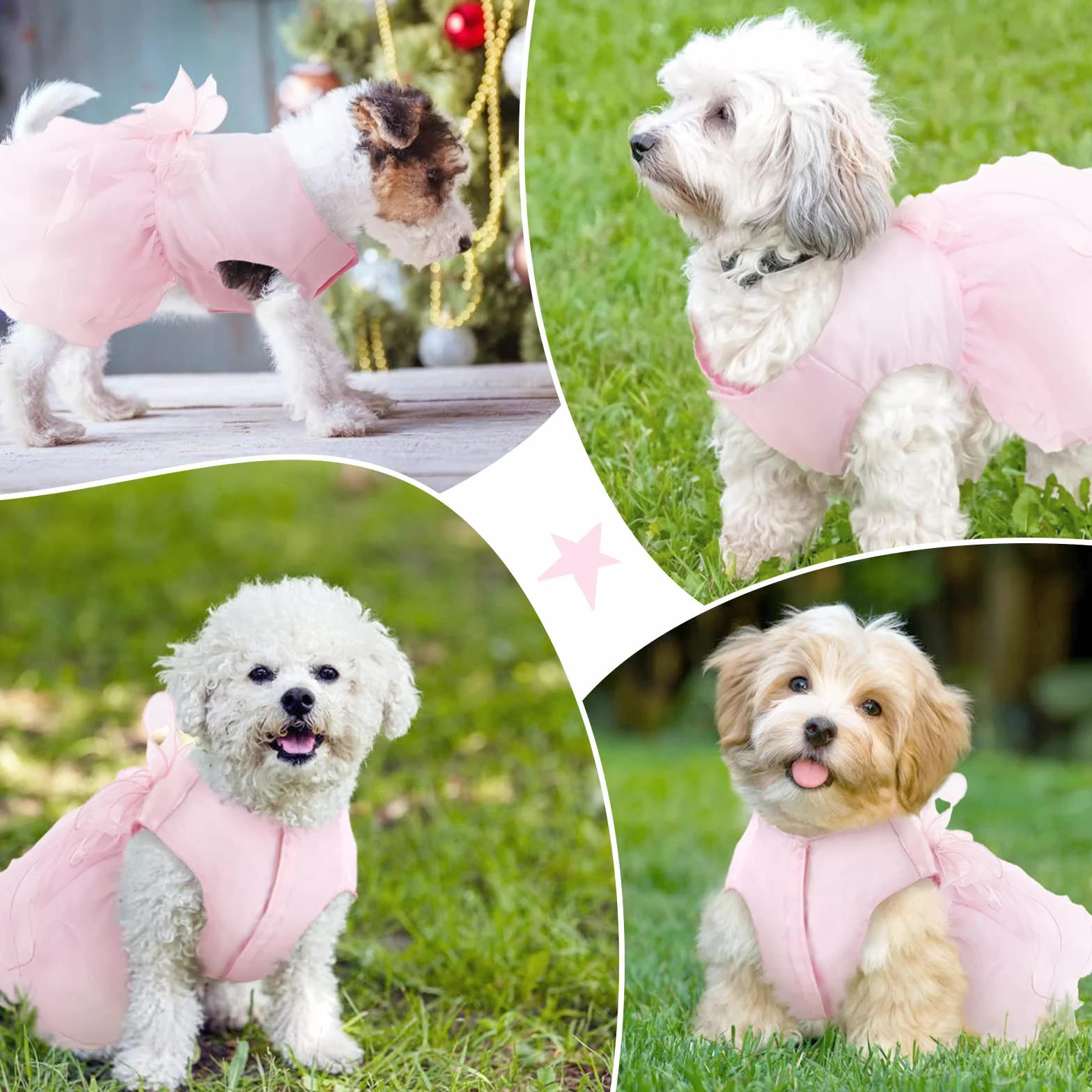 Robe pour Chien Luxe Jupe pour Chiot Princesse Robes d'Été Costume Mariage Noeud Papillon Rose L