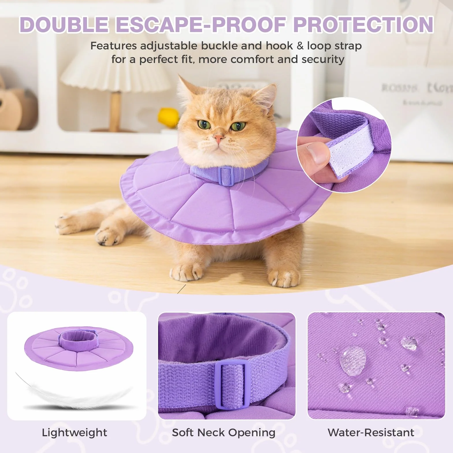 Avont Collerette pour Chat Anti-Léchage, Collier Lune Anti-Grattage, Collier Boudin de Récupération Ajustable Violet S