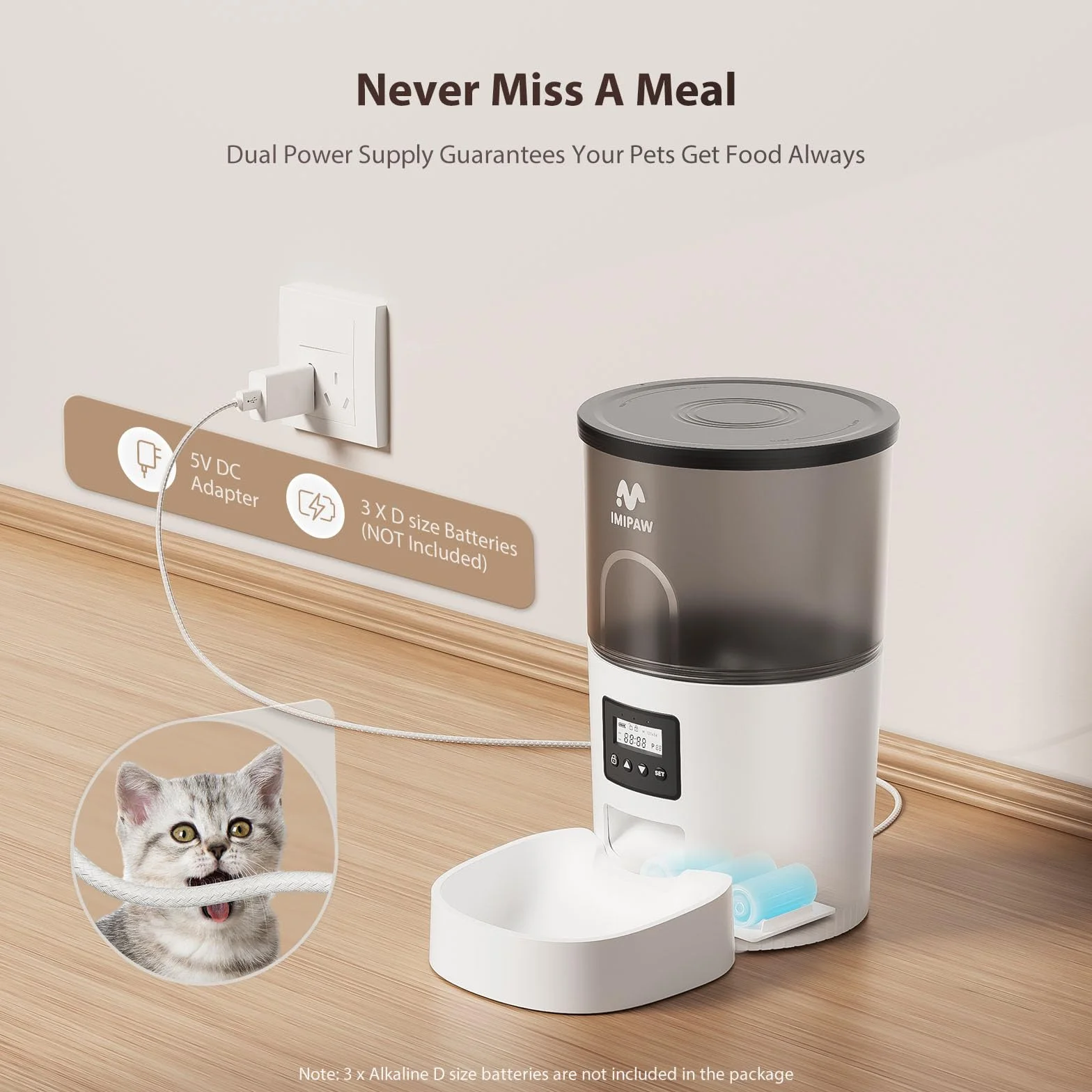 Distributeur Croquettes Chat Automatique avec Minuterie Programmable 3L Blanc