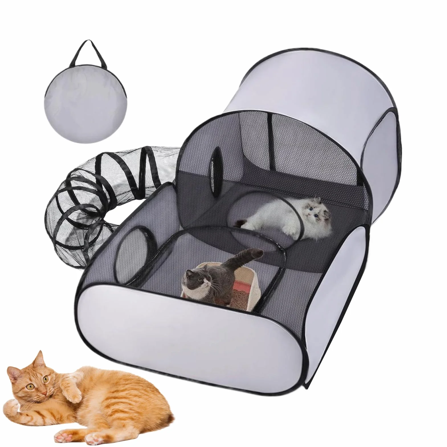 Parc D'extérieur pour Chat Pliable avec Tunnel et Maille Respirante