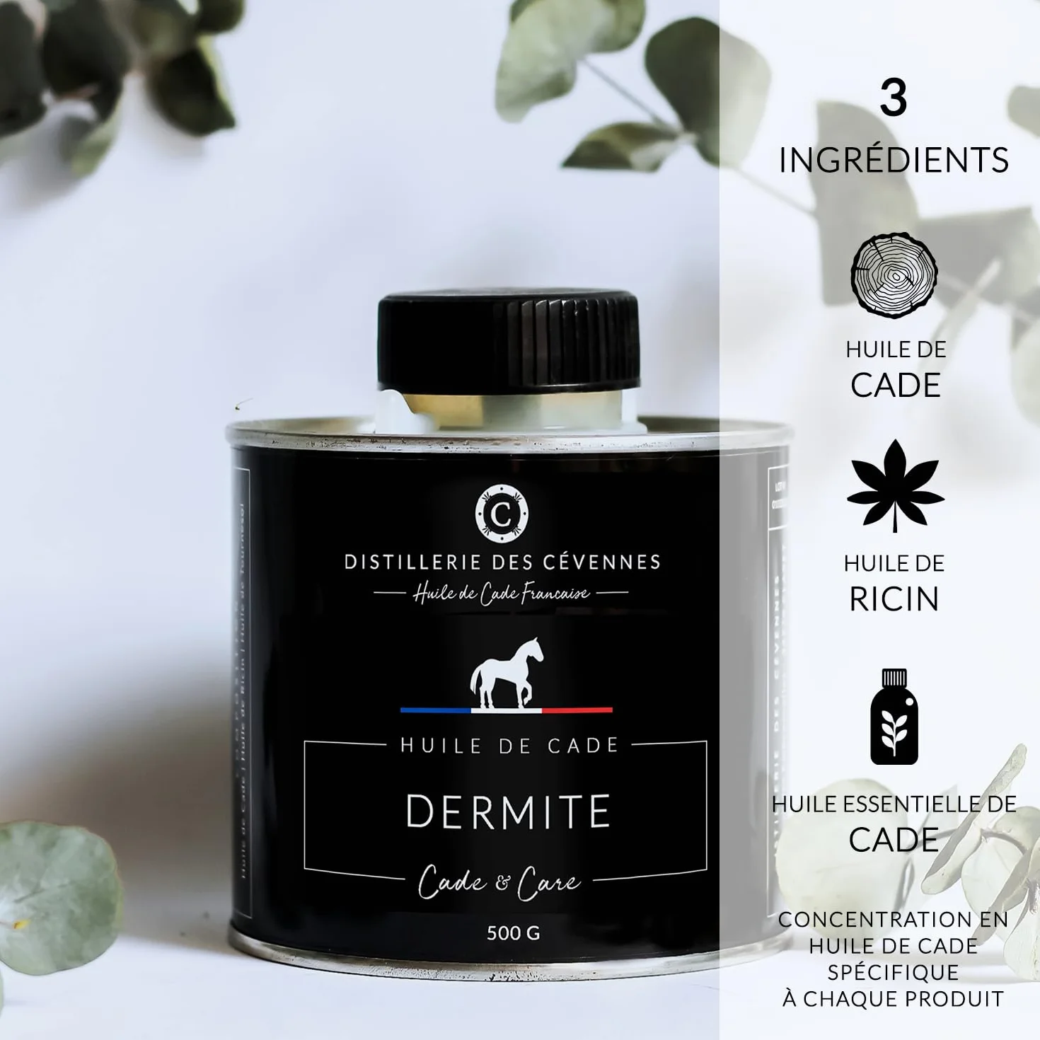 Huile de Cade pour Chevaux Soin de la Dermite 500g Fabriquée Distillée en France