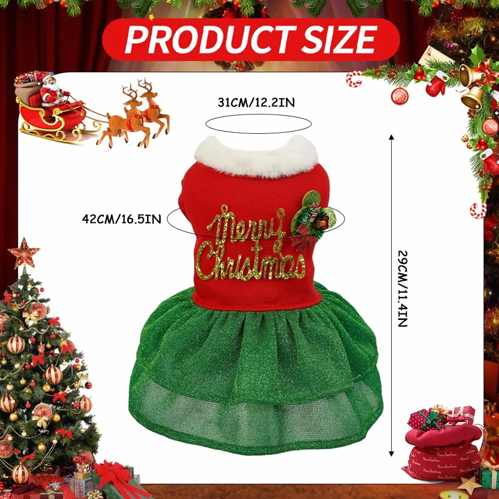 Robe de Noël pour chien en velours taille M - Costume de vacances d'hiver