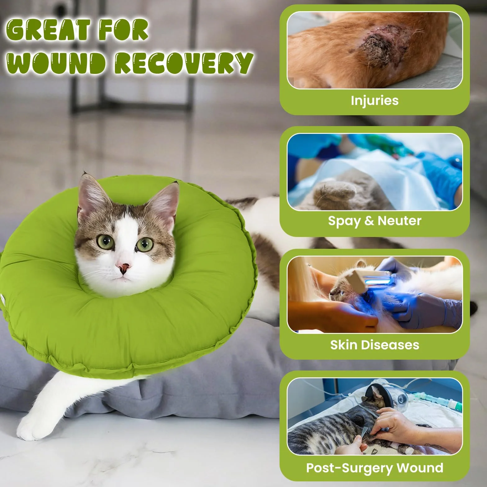 Élisabeth Collier Cône de Récupération Anti Lechage Anti Grattage pour Chat Donuts Vert M