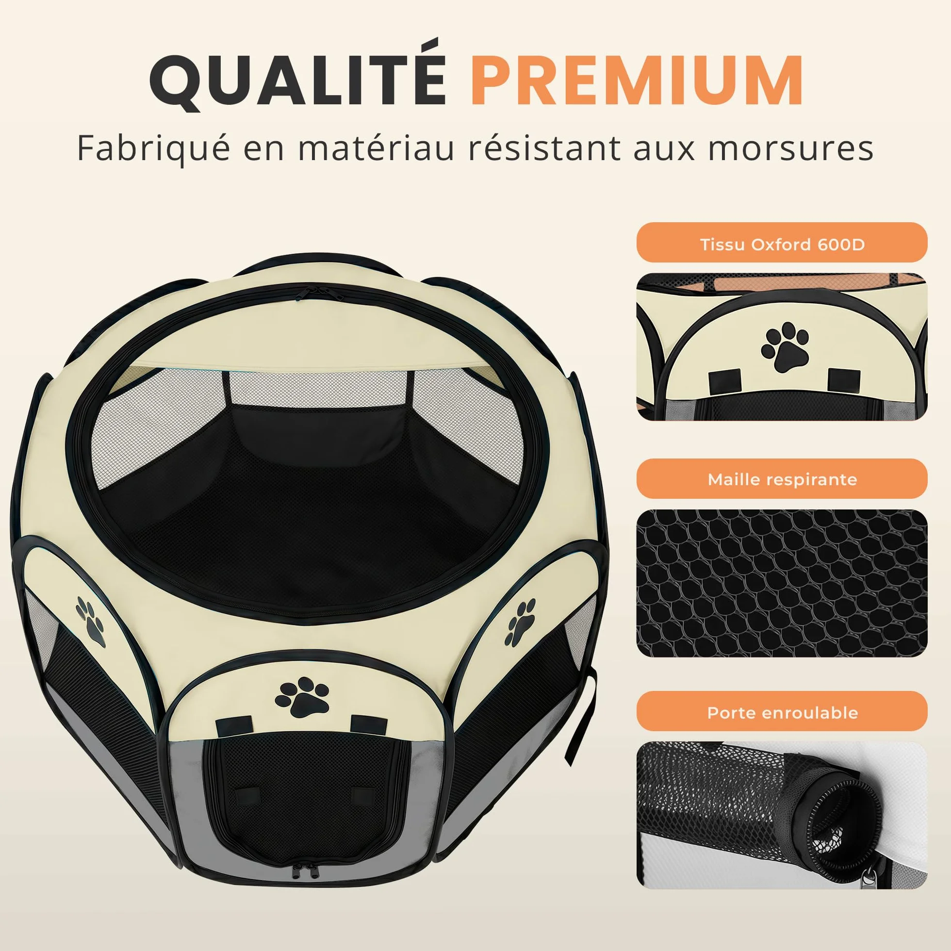 Parc pour Chiens Pliable JUPPLIES – Enclos Portable en Tissu Oxford Imperméable pour Grands Animaux 86x86x58cm
