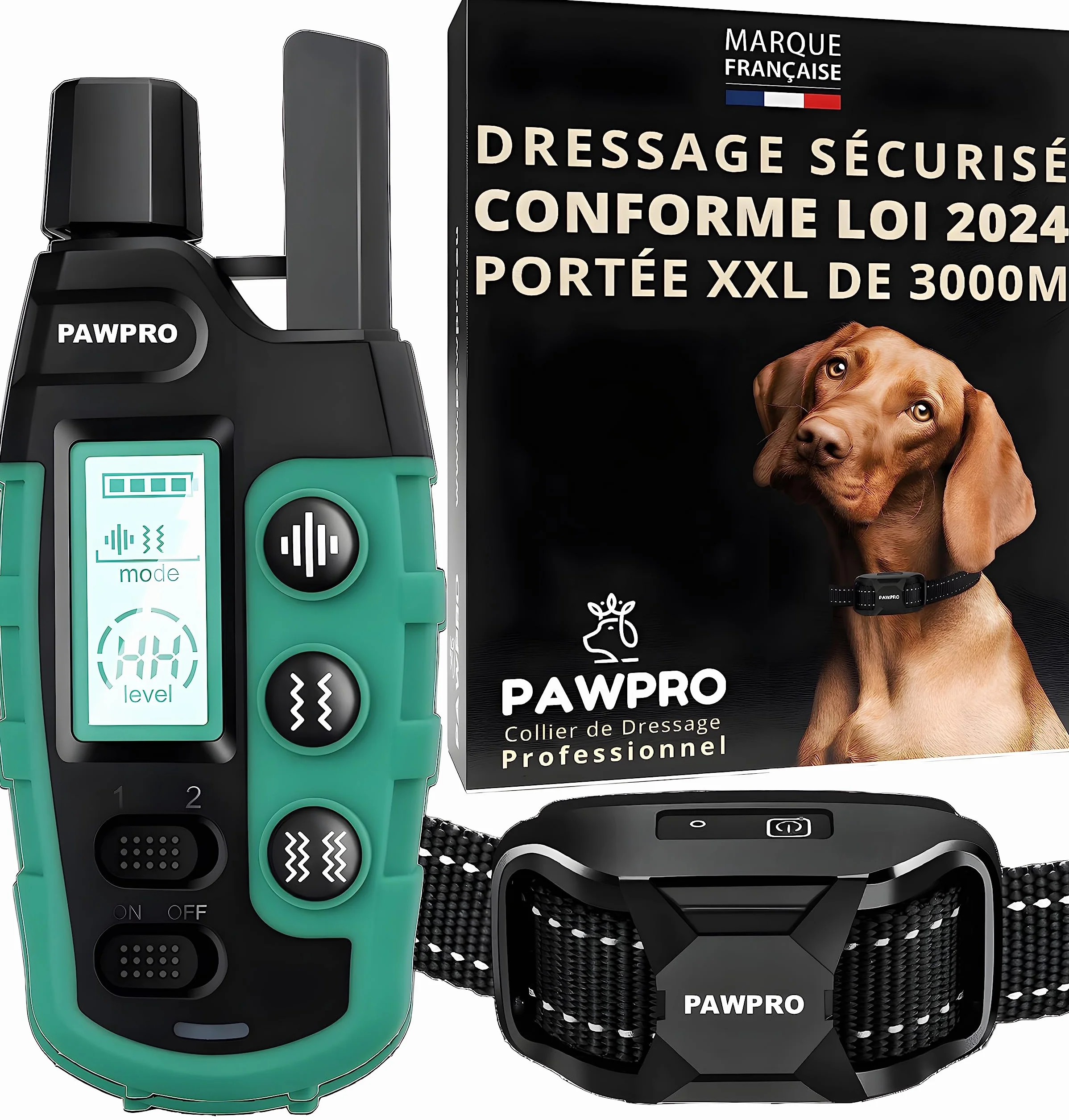 Collier de Dressage PAWPRO 3000m 3 Modes BIP Boost Vibration Conforme Loi 2024