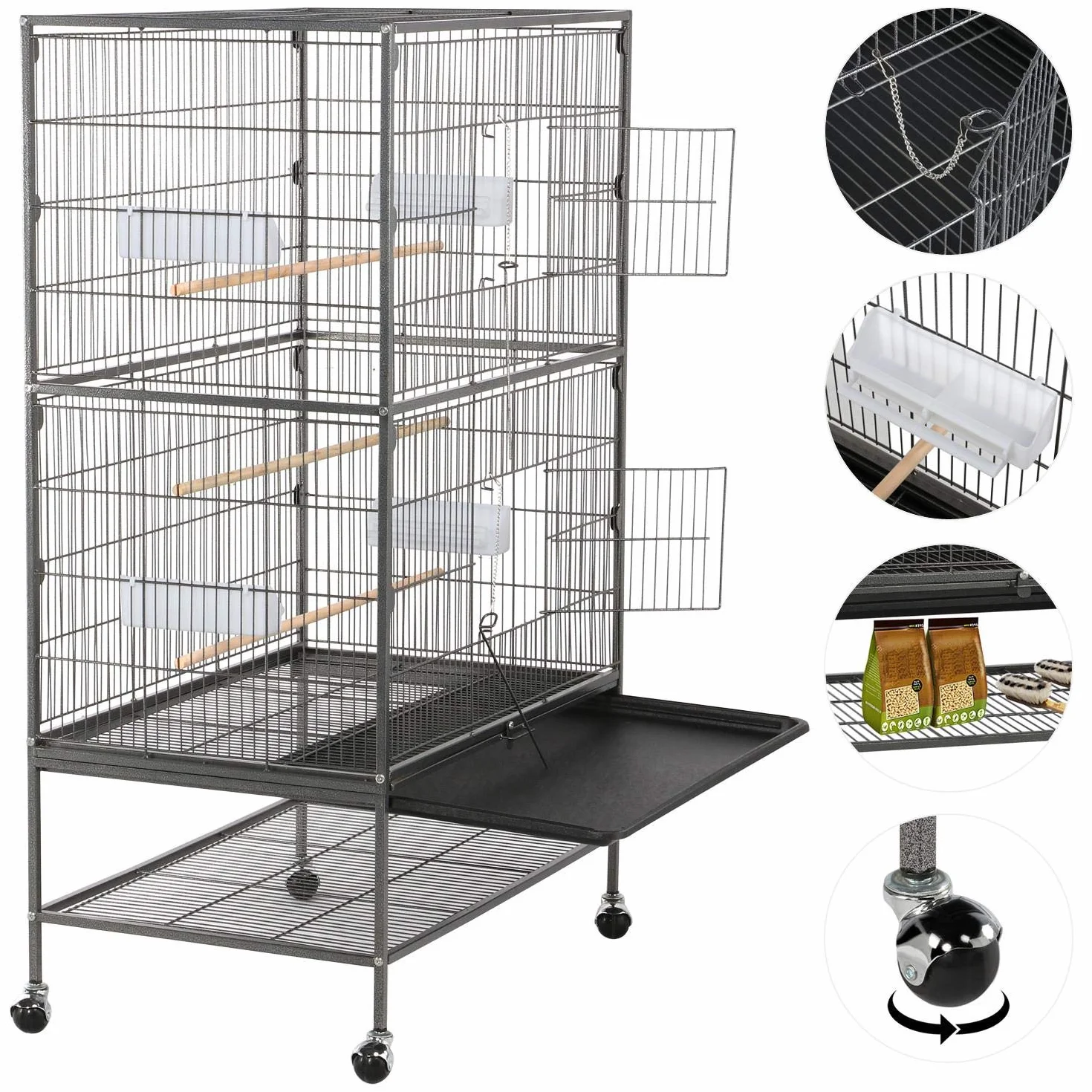 Yaheetech Grande Cage Oiseau sur Pied Volière Canaries Perroquet 2 Étages 79 x 52 x 132 cm