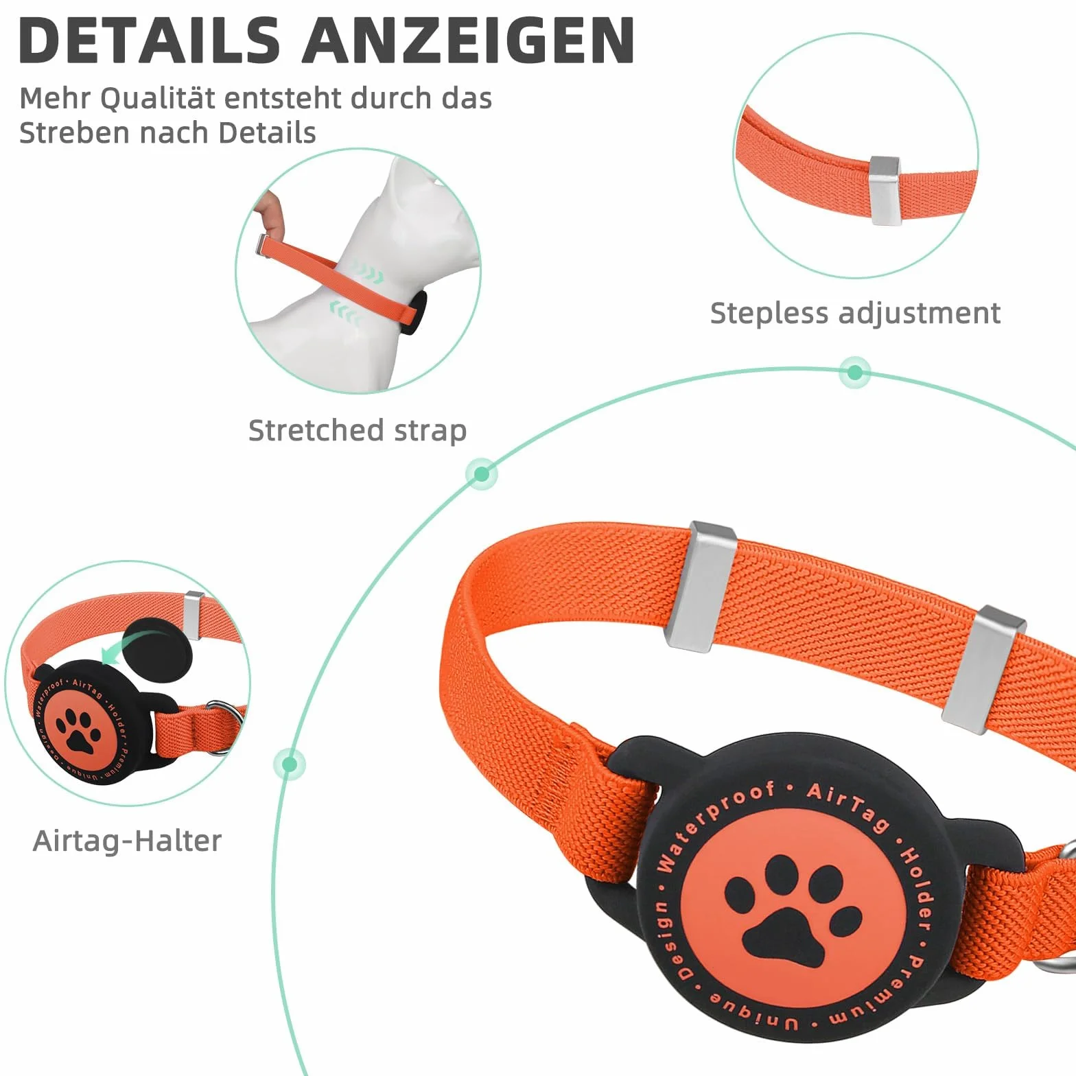 Collier Airtag pour Chat Extensible, Support Apple Air Tag, GPS, Ultra élastique, Orange