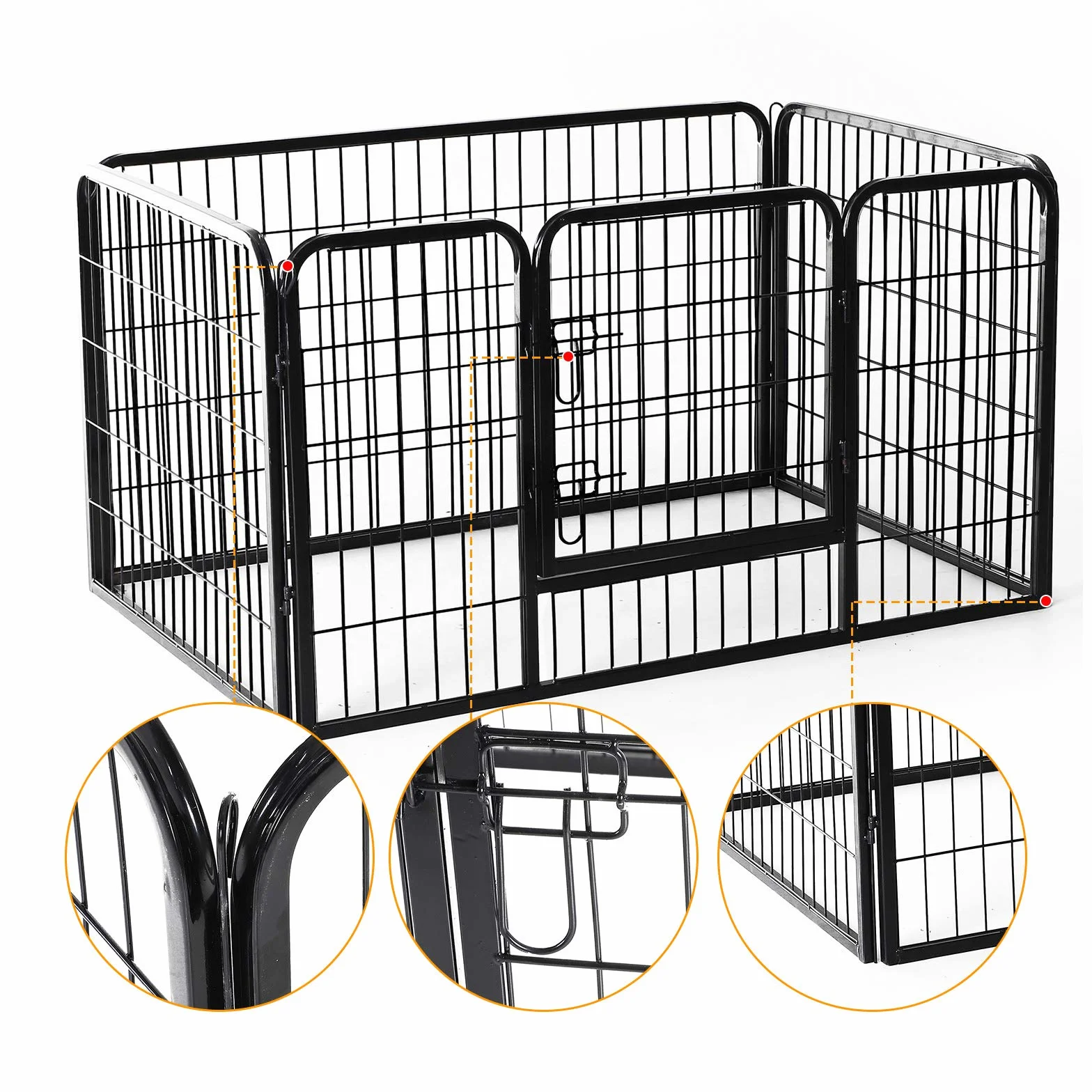 PawHut Luxe Parc enclos modulable Acier 4 Panneaux 1 Porte pour Chiens Lapins Petits Animaux 125x80x70 cm Noir