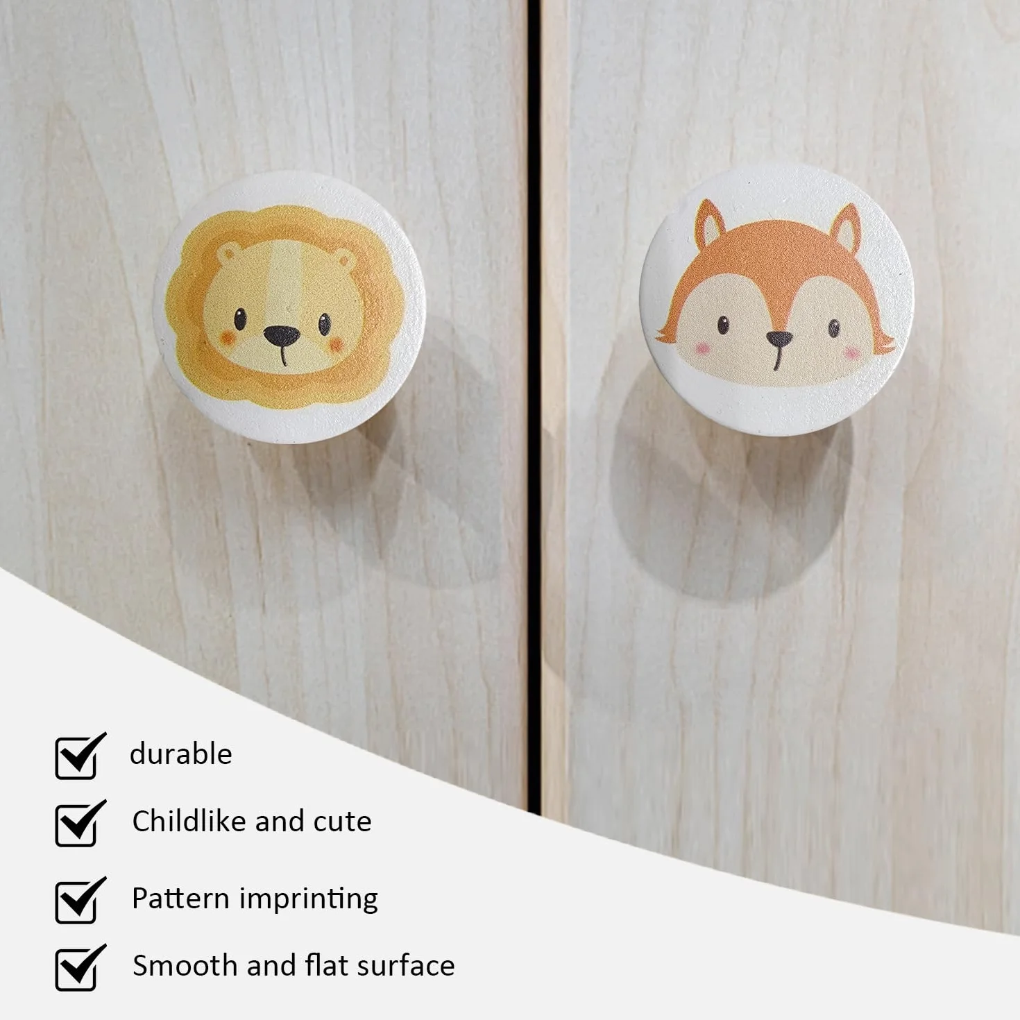 KRYMSON Lot de 6 Poignées de Porte en Bois pour Meubles Enfant - Vis Incluses
