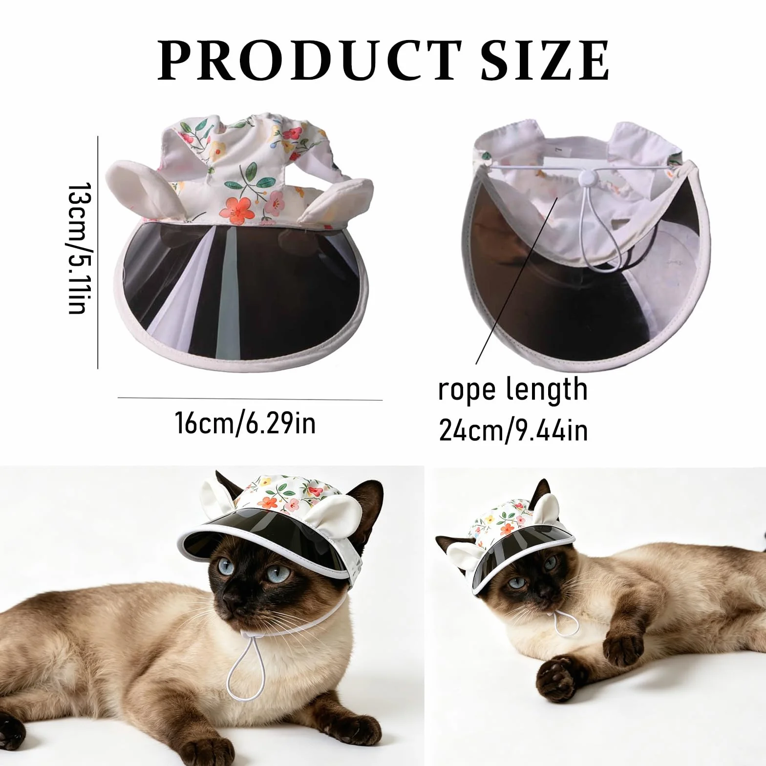 Casquette Chien de Protection Solaire, Chapeau pour Chat Réglable avec Trous d'oreilles, Chapeau de Sport Chat de Compagnie Extérieur, Visière de Casquette Anti-UV Convient Chats et Chiots