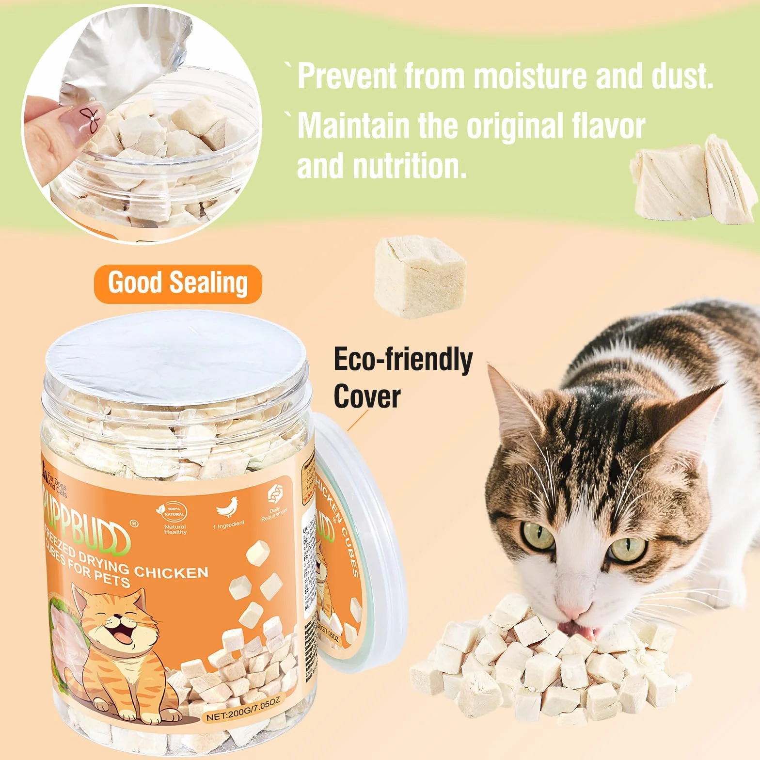 Friandises Lyophilisées pour Chat Poulet 200g Snacks pour Chiens Chats Intérieur