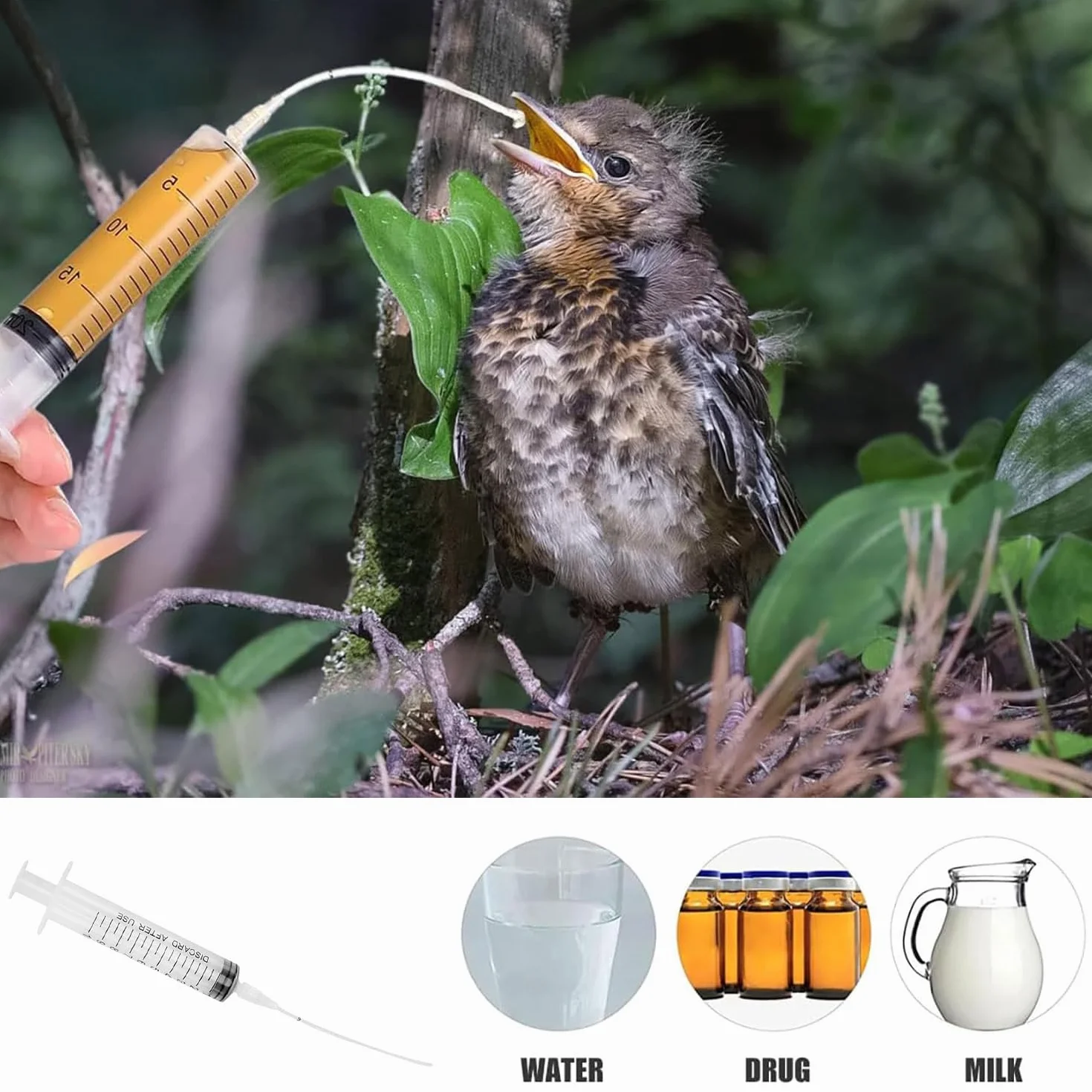 Lot de 15 tuyaux d'alimentation pour oiseaux avec seringues 2.5,5,10 ML - Outil manuel pour nourrir bébés oiseaux