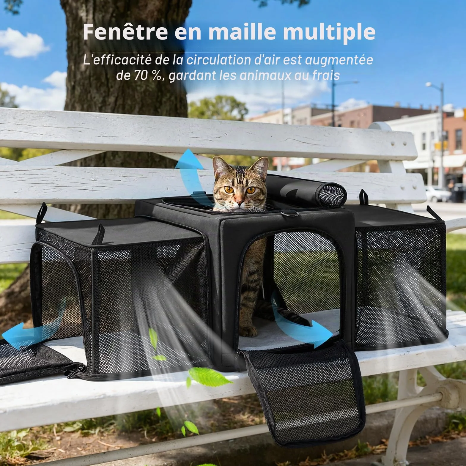 Pecute Sac de Transport Extensible Extra Stable en Maille Respirante pour Chat avec Zone Cachée, Gris Foncé