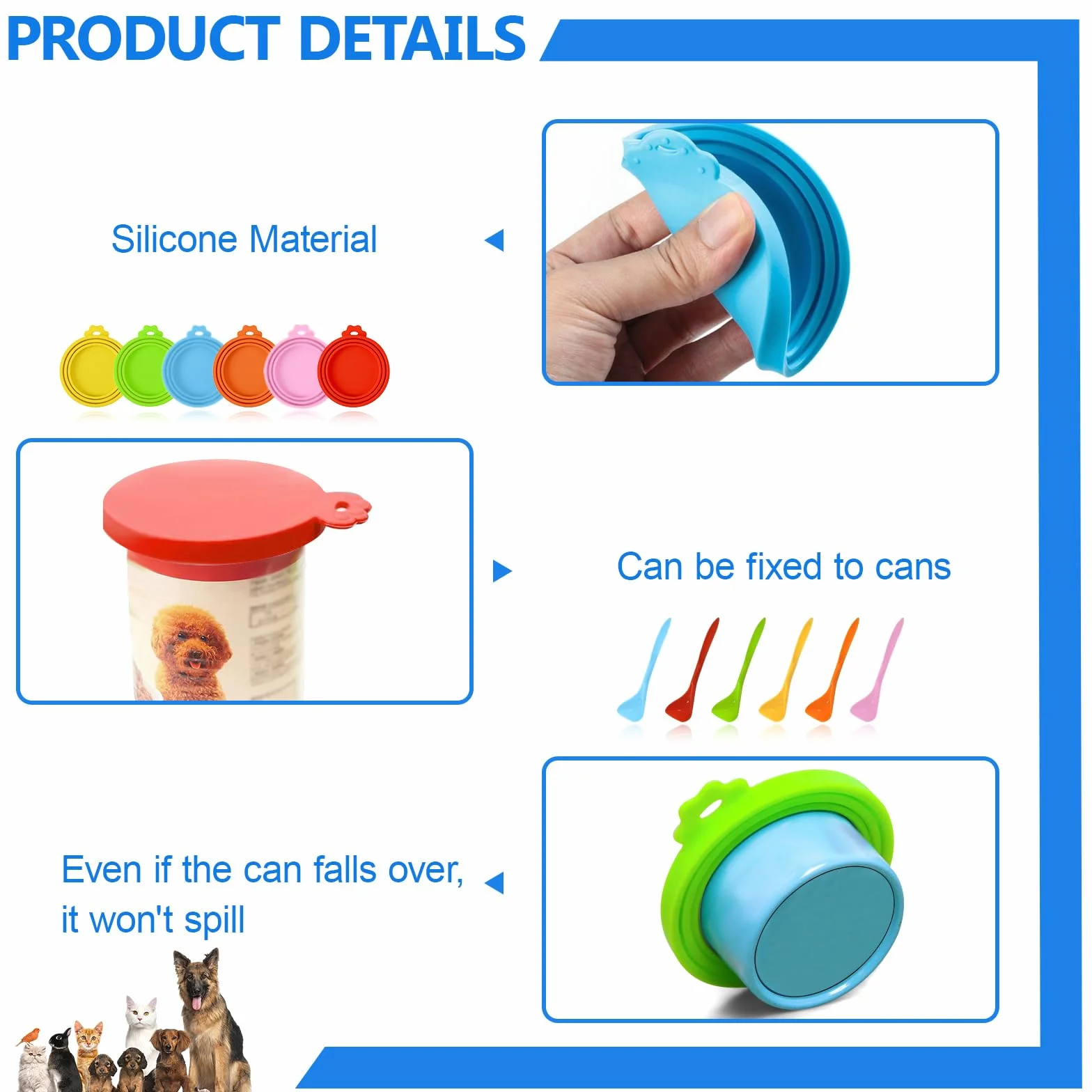 Couvercle Boite de Conserve, 6pcs Couvercle Silicone Alimentaire,Réutilisables Taille universelle en Silicone pour Nourriture pour Chien et Chat