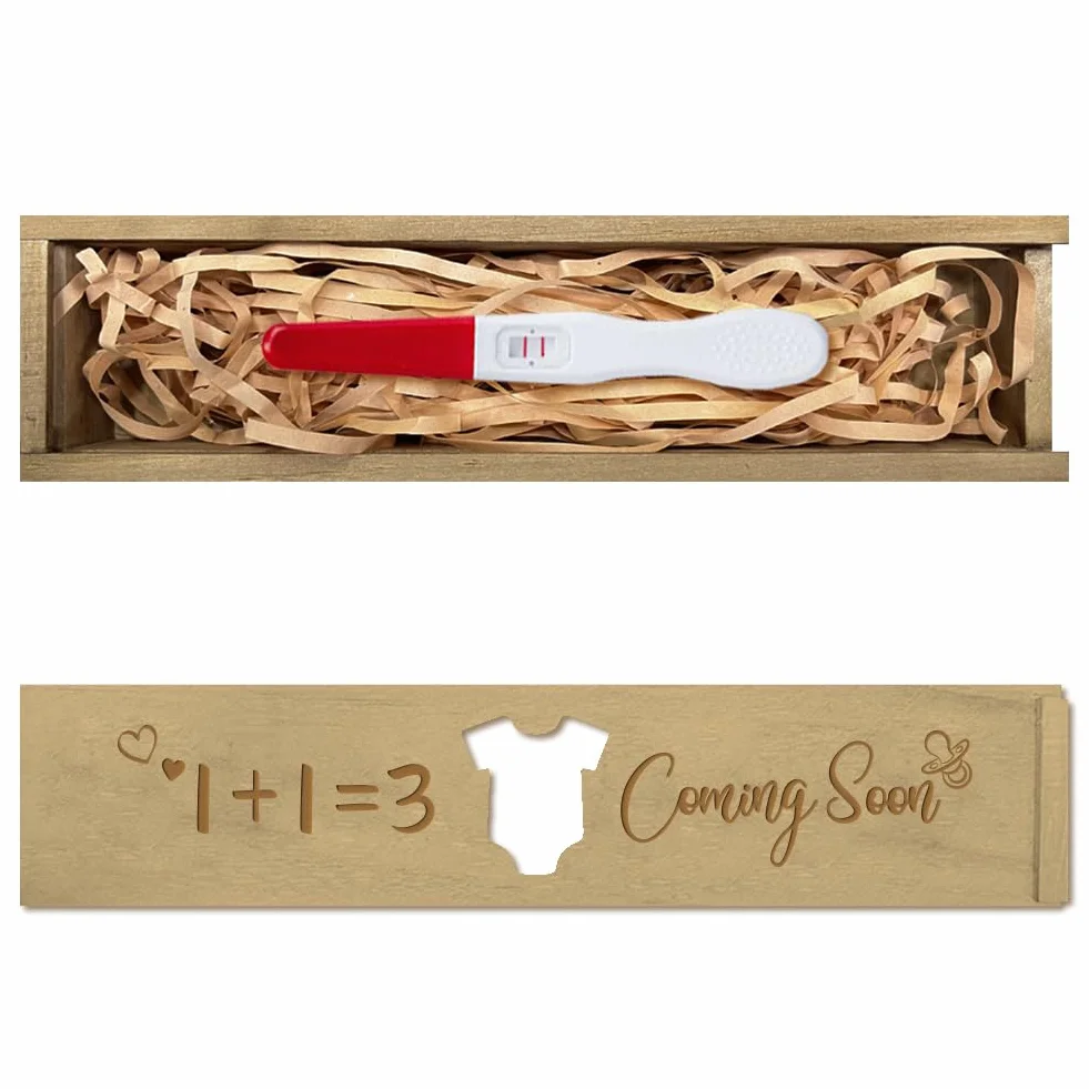 CHGCRAFT Boîte Cadeaux Annonce Grossesse Souvenir Test avec Couvercle Coulissant Bois 8x2x1.2 pouce