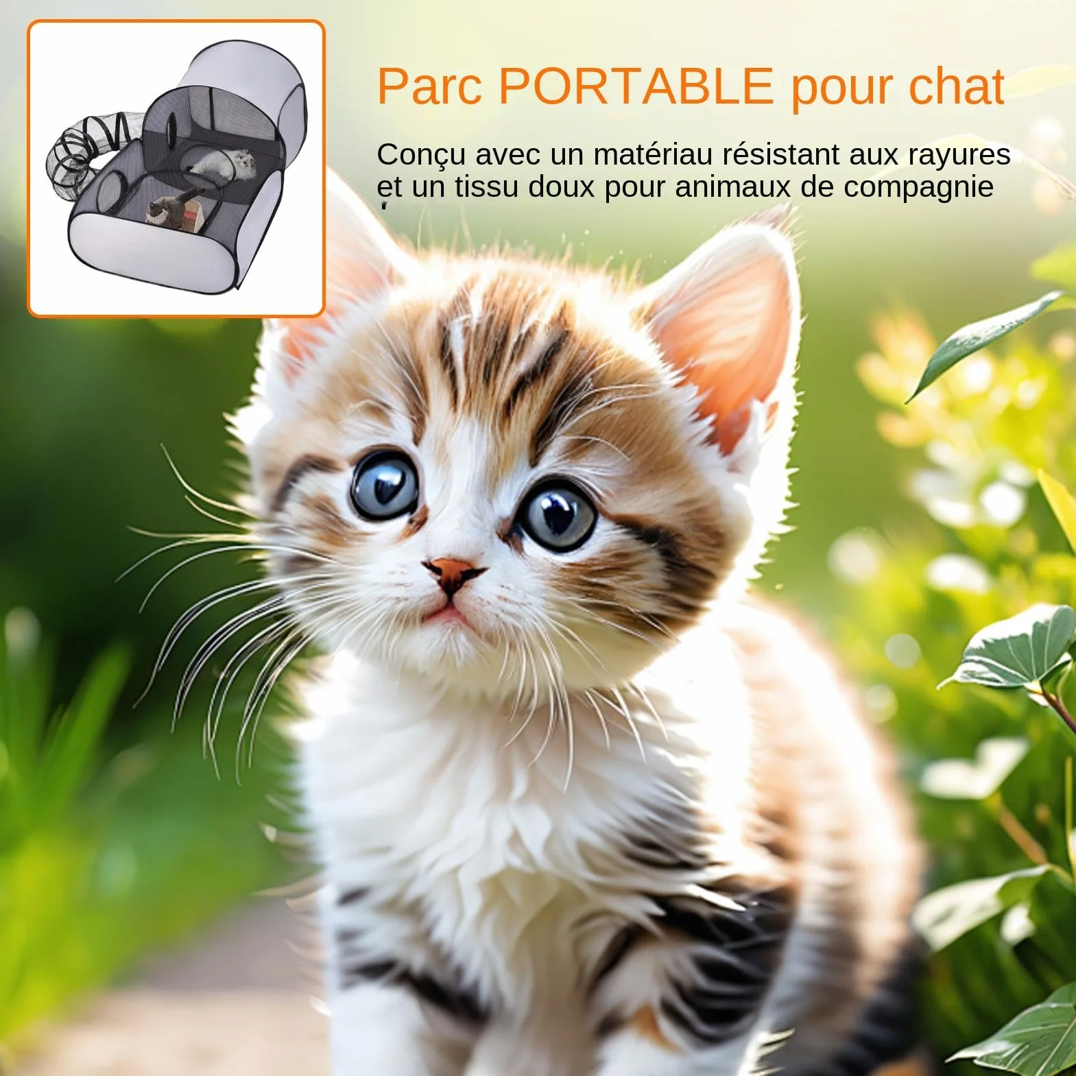 Parc Pliable pour Chat avec Tunnel, Enclos d'extérieur Maille Respirante, Tente Portable pour Chats
