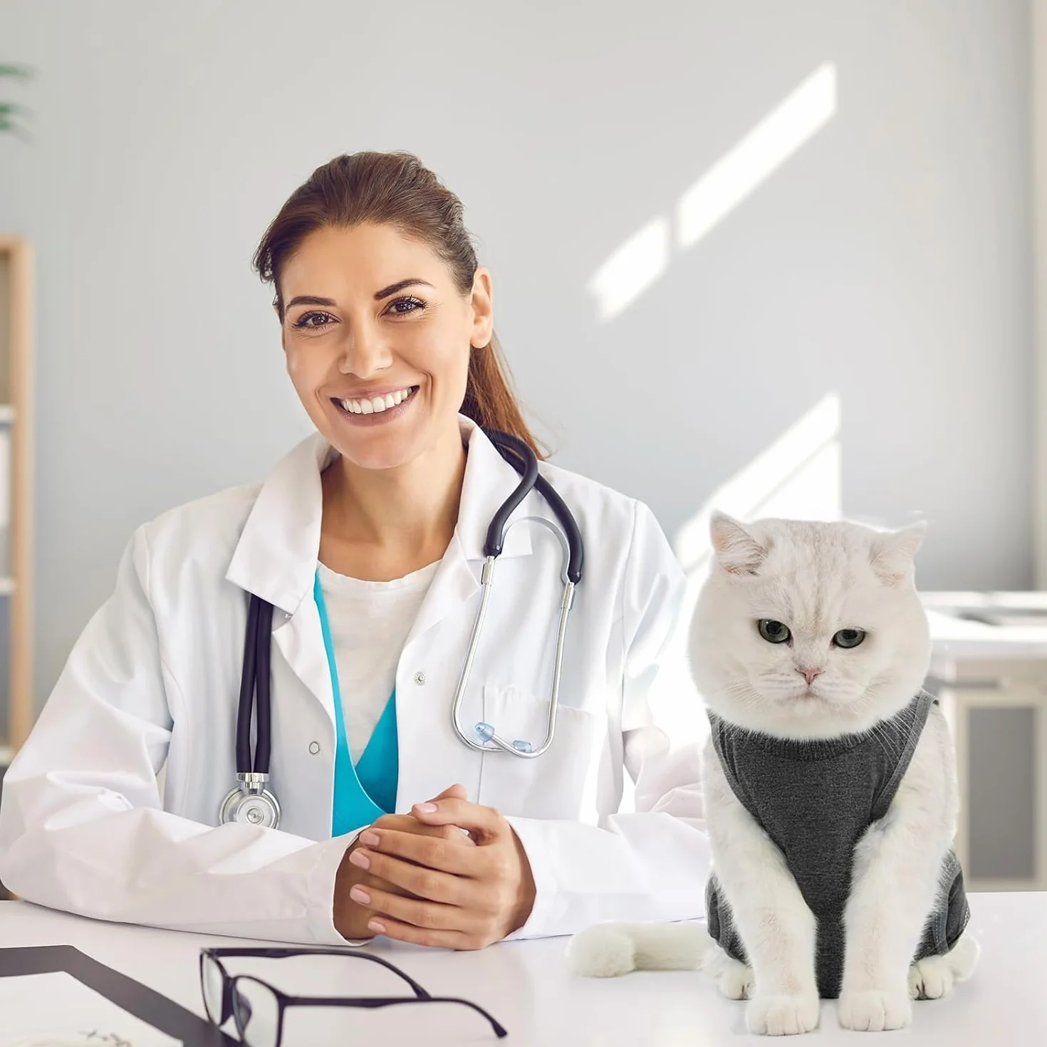 Combinaison de Récupération pour Chat Anti Léchage Avont, Post Opératoire Stérilisation, Protection Post-Chirurgie, Gris (M)