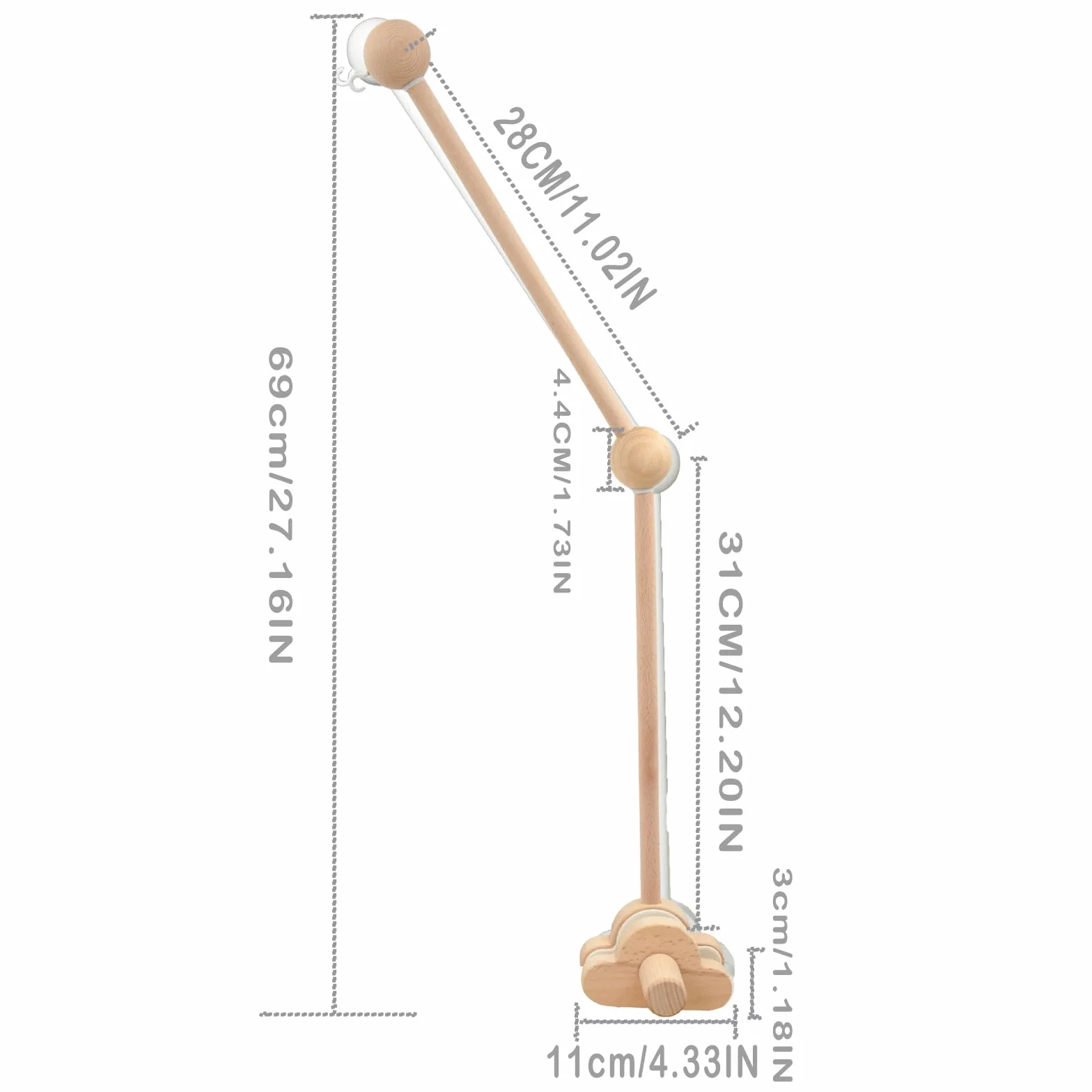 Mobile bébé en bois Aolkee, amovible réglable, suspension berceau, jouet pare-brise, brun