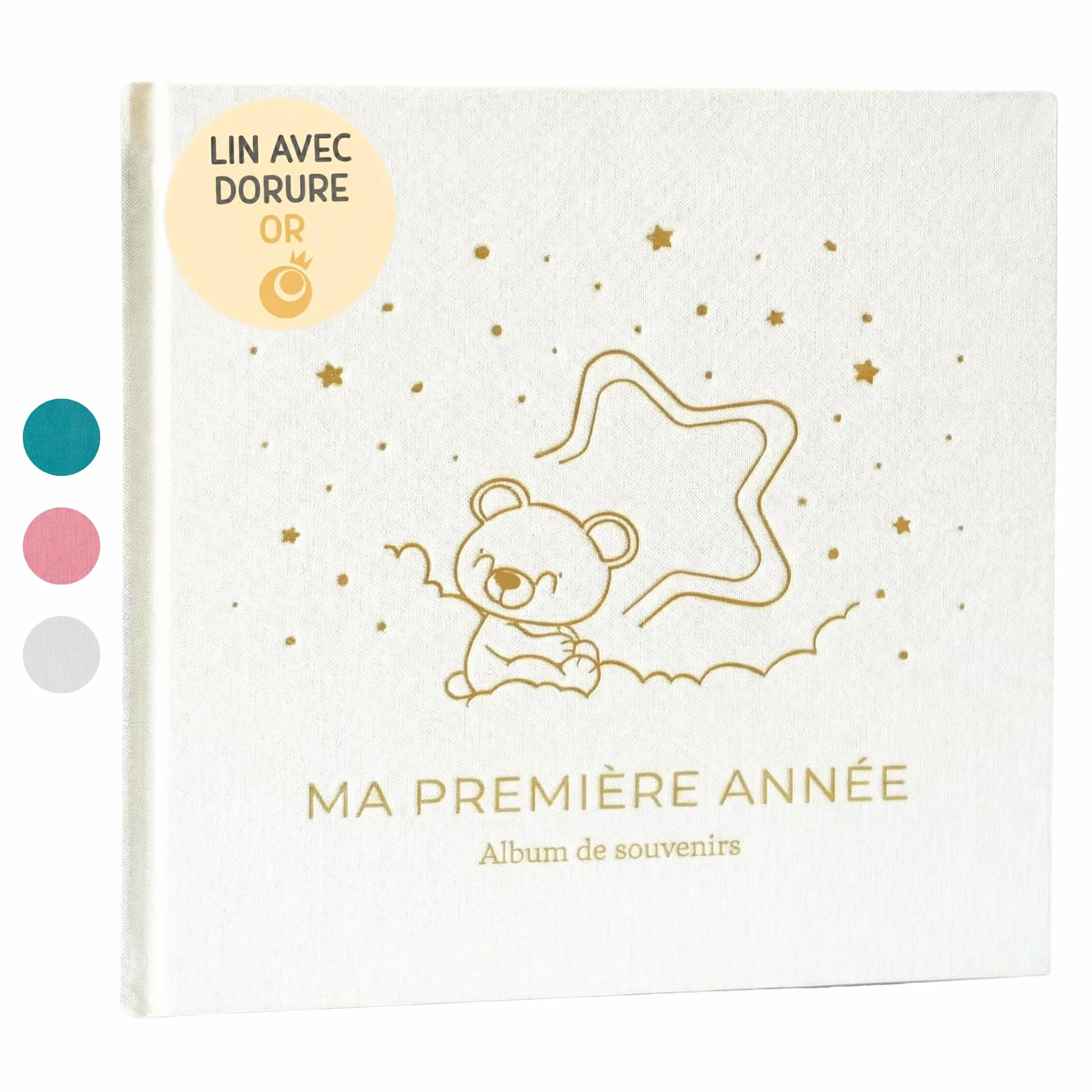 Livre de Naissance Bébé Ma Première Année avec Couverture en Lin 75 Pages Autocollants Album Photo Cadeau