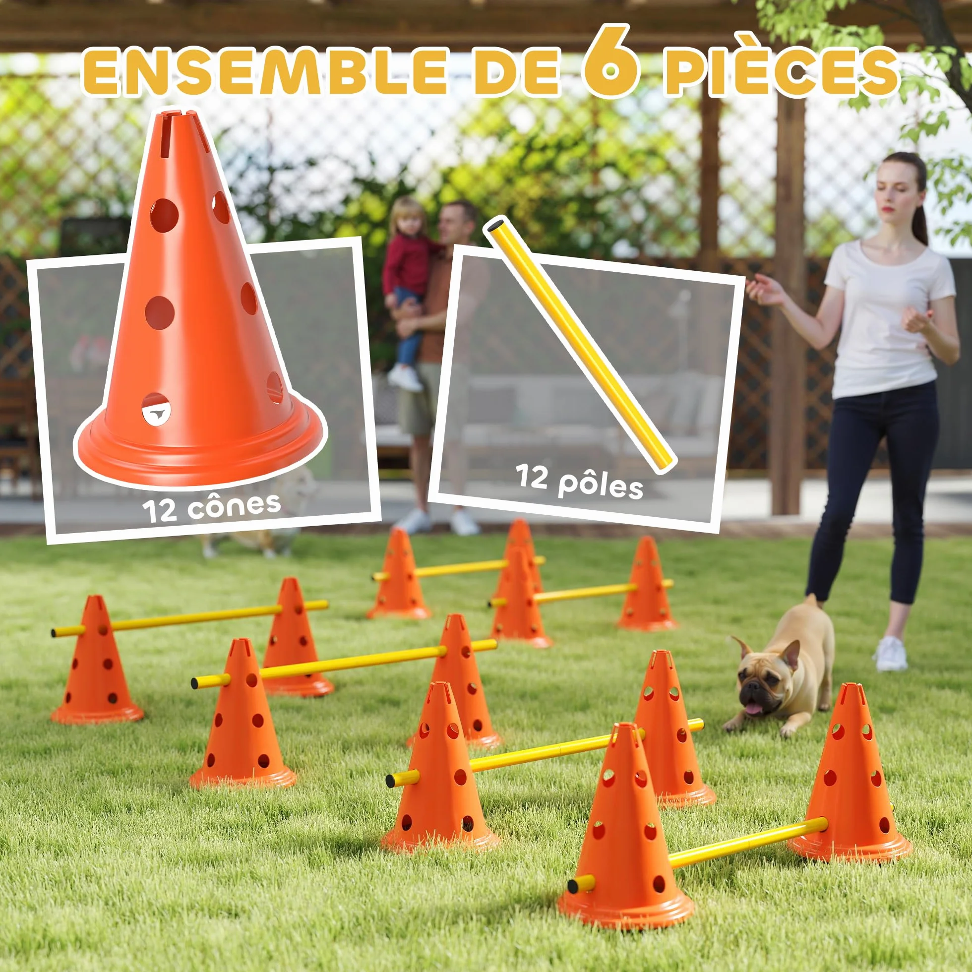 PawHut Ensemble d'Agilité pour Chien 6 Pièces avec Hauteur Réglable, Orange