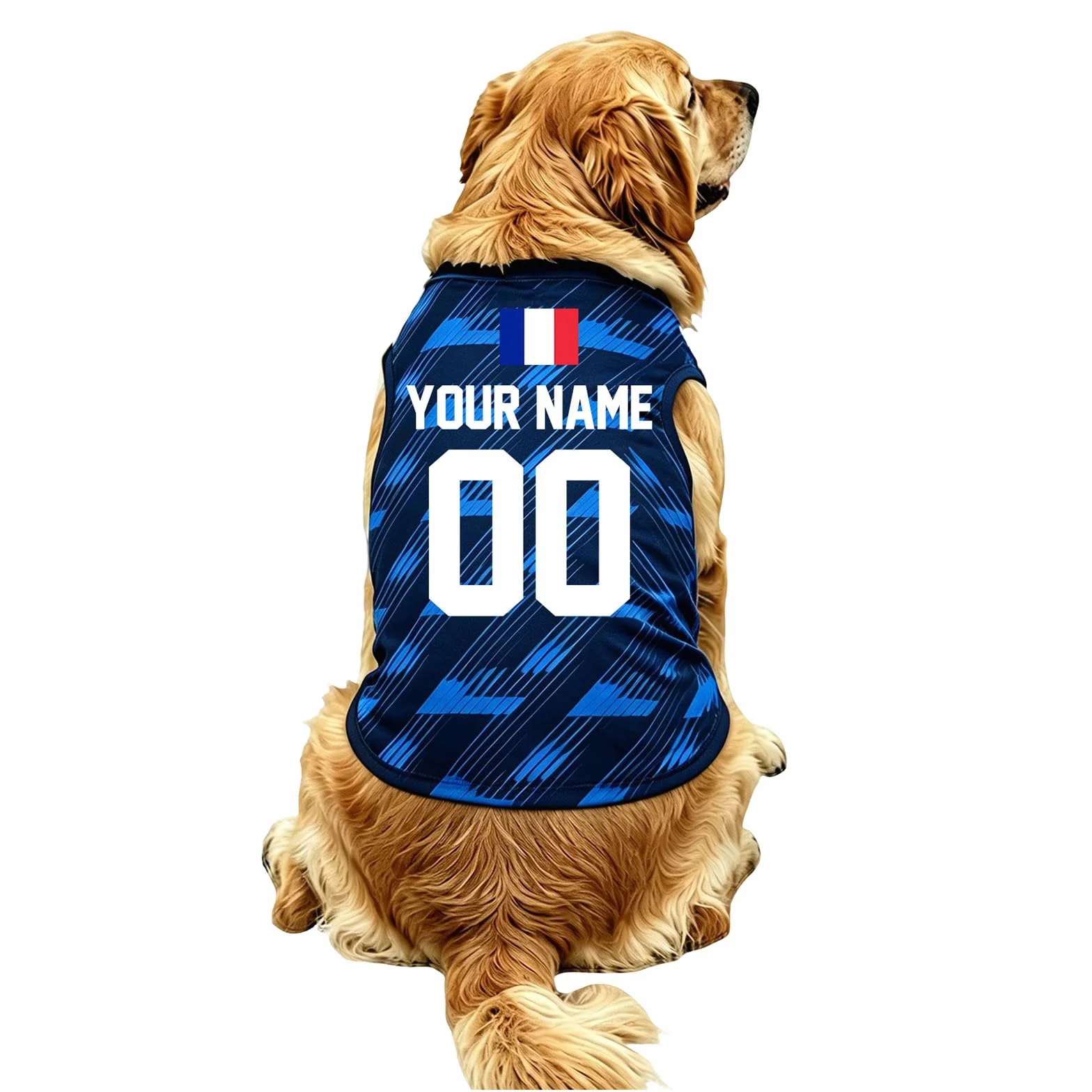 Maillot Coupe du Monde 2026 Personnalisé pour Chien Chat, Maillot de Foot France, Col V, avec Nom et Numéro, Tricolore