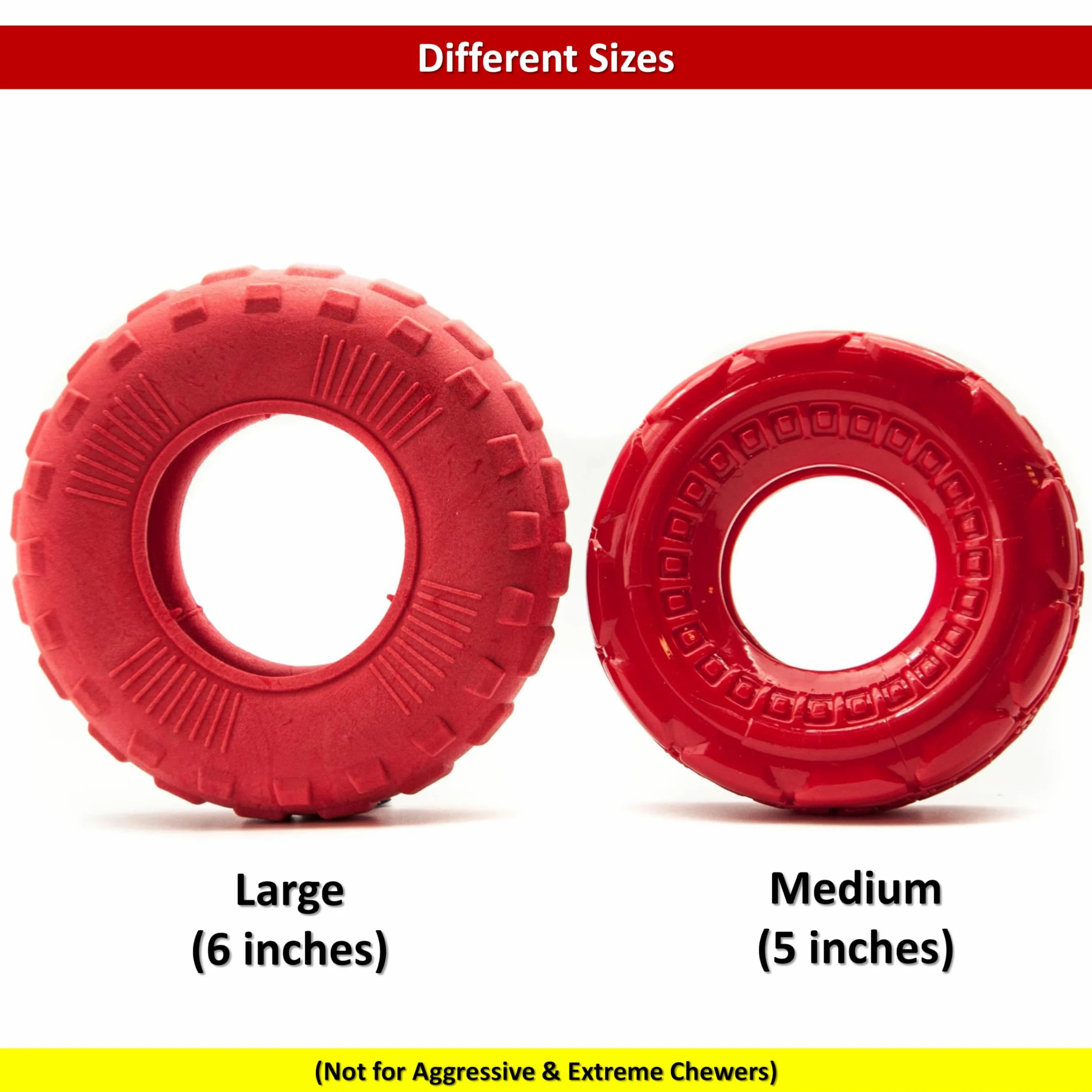 Lot de 2 jouets à mâcher en caoutchouc pour chien de 12,7 cm | TPR Tough Dog Toys Large Medium | Roue de pneu | Jouets interactifs pour chien pour l'ennui | Jouets flottants pour chien | Jouets de