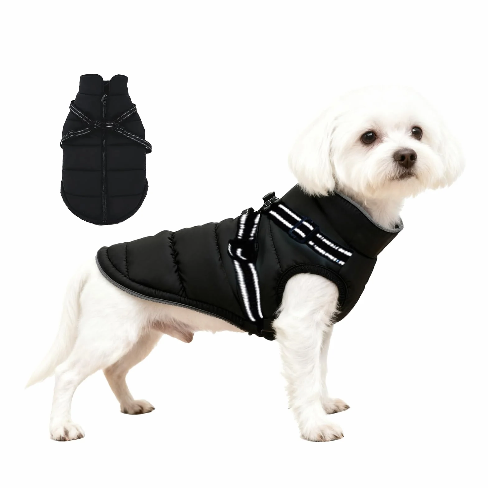 ZoneYan Imperméable Manteau pour Chien Hiver Petite Taille avec Harnais Réfléchissants Réglable Veste Chauds Chiens