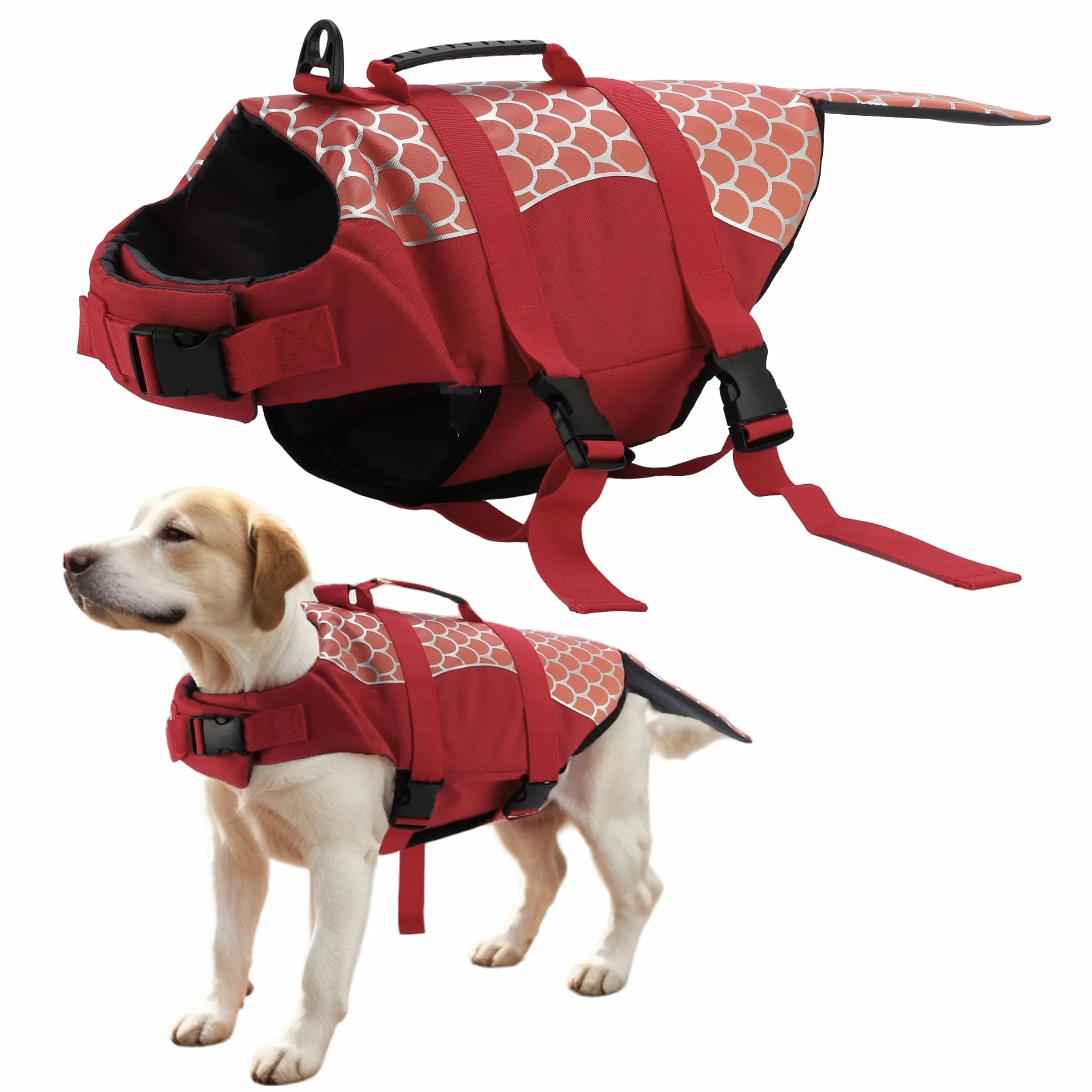 Gilets De Sauvetage pour Chiens Rouge 1pc XL Flottabilité | Oxford 420D, Coton, Pour Natation Et Navigation, Poignée Sauvetage, Bandes Réfléchissantes, Ceinture Réglable, Pour Doglay